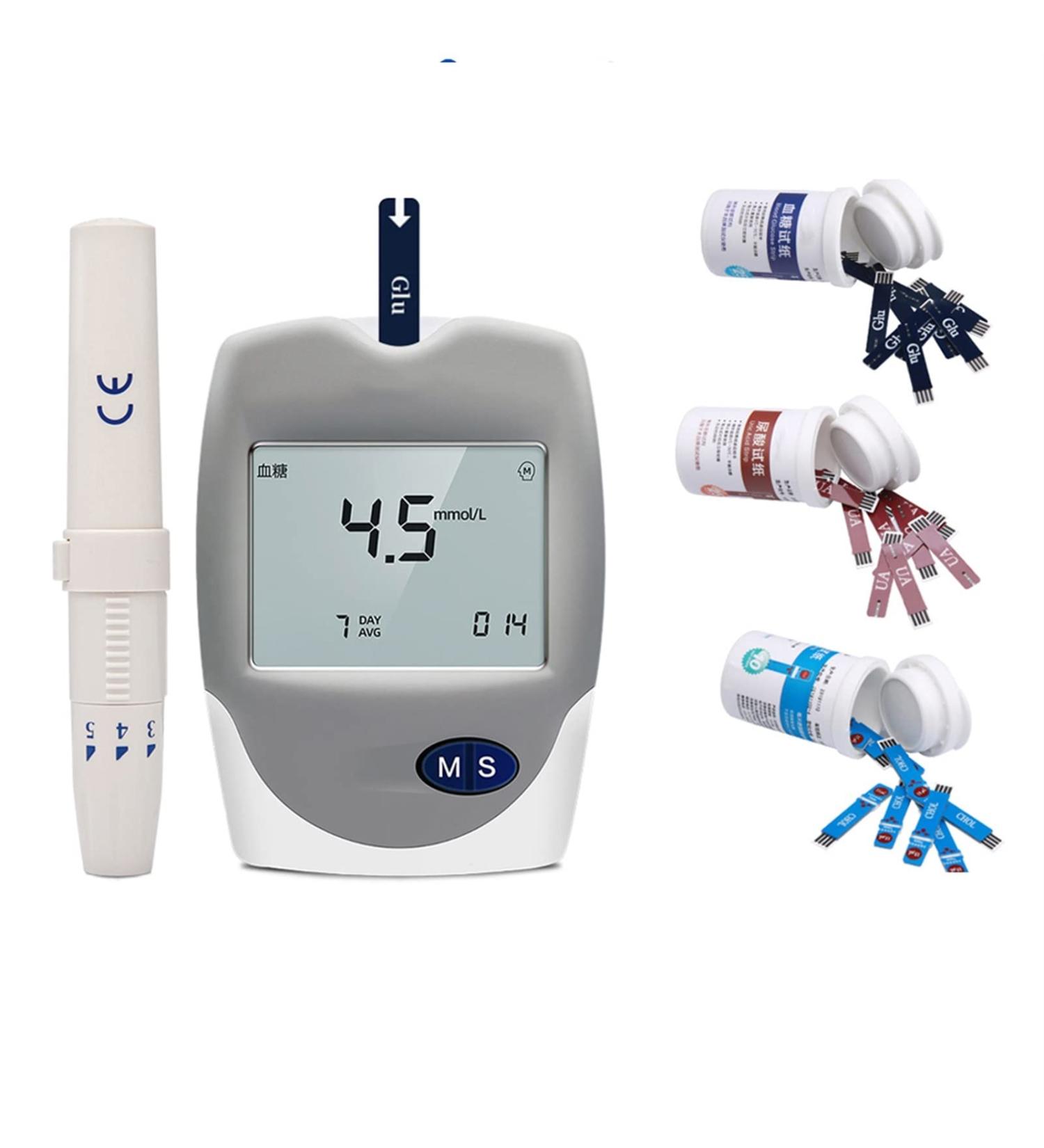 HEYUANPIUS 3-in-1 Blood Glucose Monitor Kit: Cholesterol, Uric Acid, Diabetes & Gout Tester - Buy Online on GoSupps.com