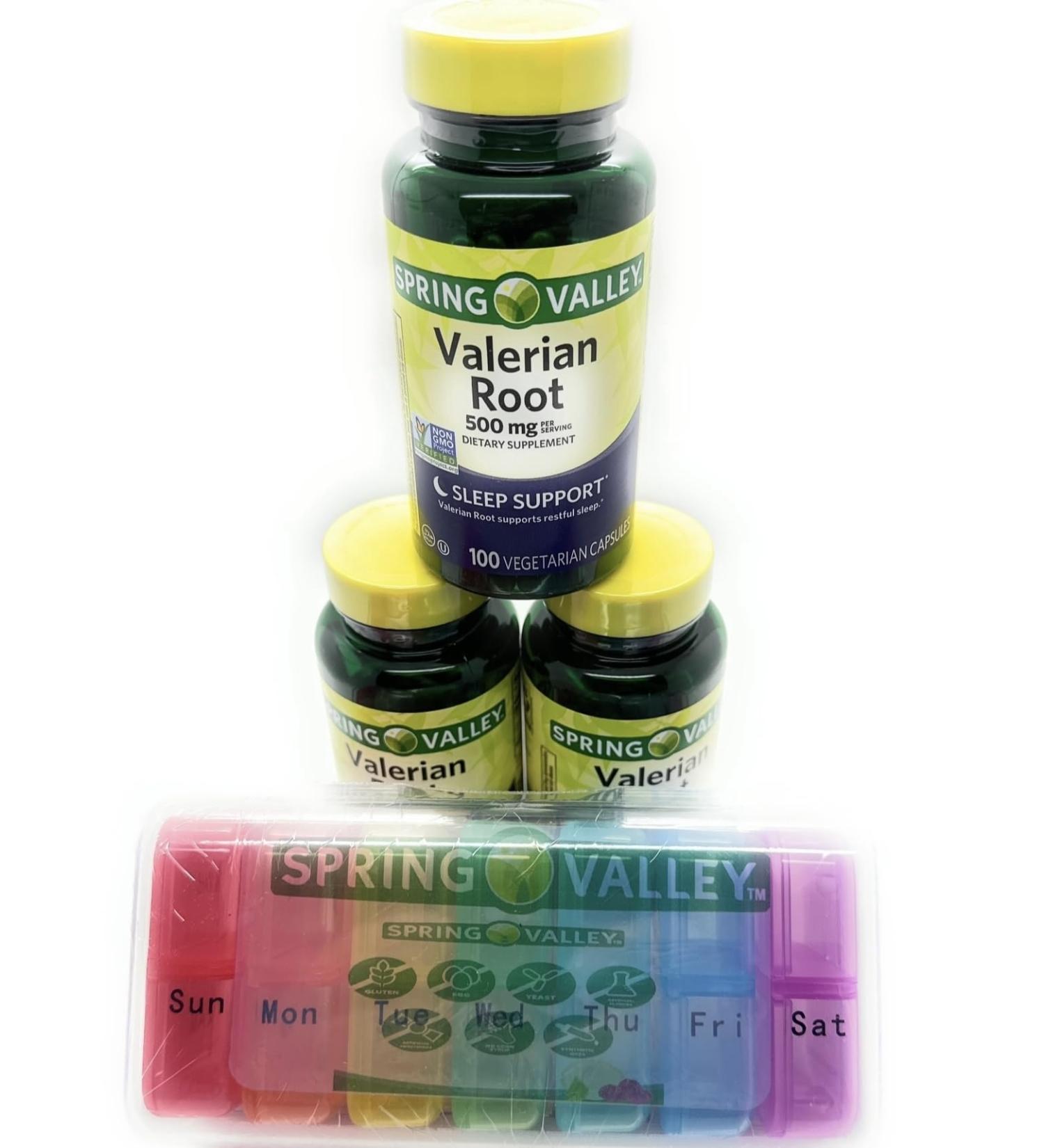 VicVan 3 Bottles of Spring Valley Valerian Root Sleep Aid Dietary Supplement Capsules 500 mg 100 Count Each 7 Day Pill Case. - Buy Online on GoSupps.com