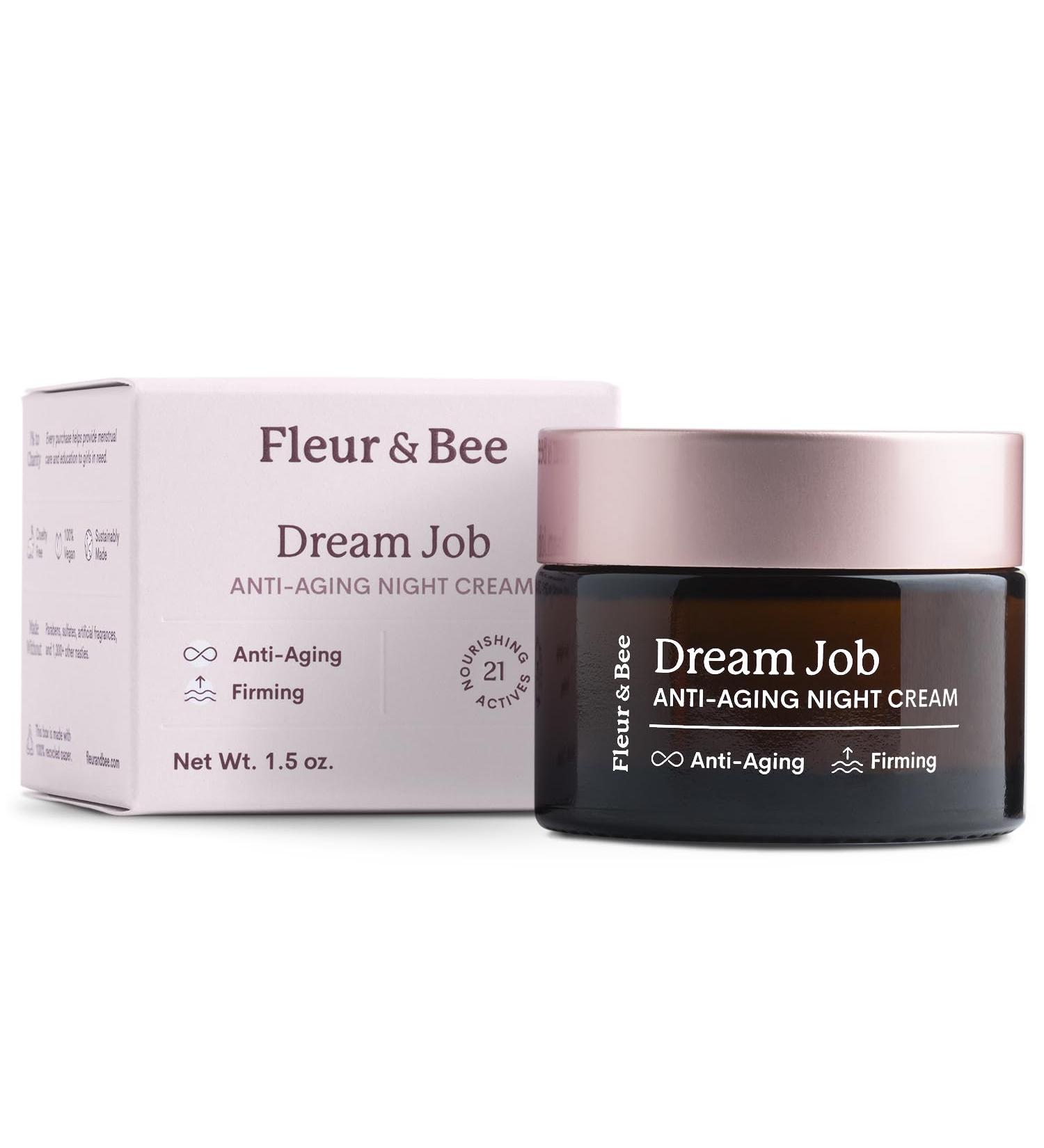 FLEUR & BEE Anti Aging Night Cream | 100% Vegan Overnight Repair for Fine Lines & Wrinkles | Dream Job 1.5 oz - Clean Beauty eCommerce - Buy Online on GoSupps.com