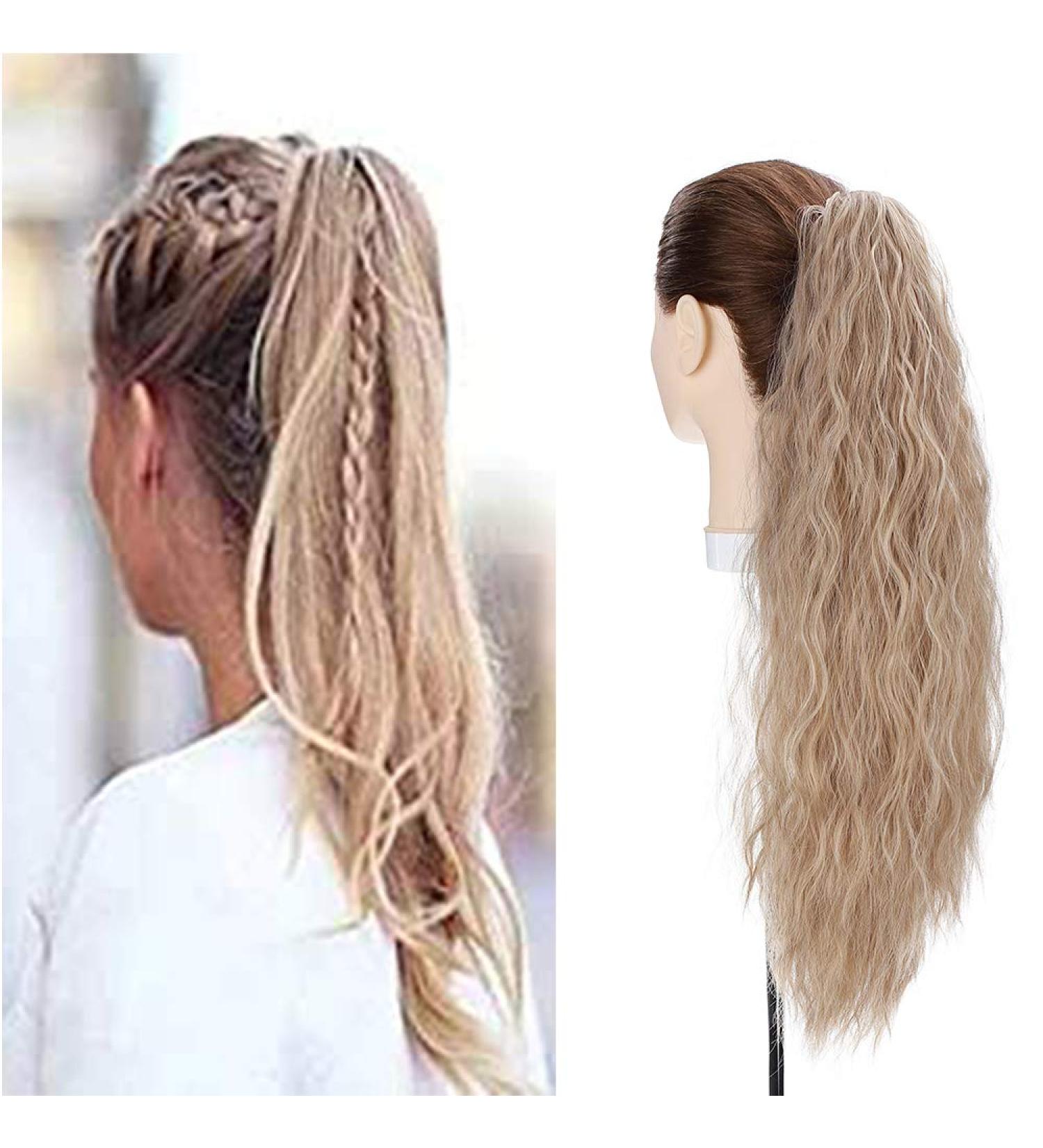 24" Corn Wave Ponytail Extension Claw Clip on Ponytails Wavy Curly Hair Extensions Jaw Pony Tail Hairpiece Light ash Brown mix Bleach Blond 24inch (Pack of 1) Yaki-Light ash Brown mix Bleach Blond - Buy Online on GoSupps.com