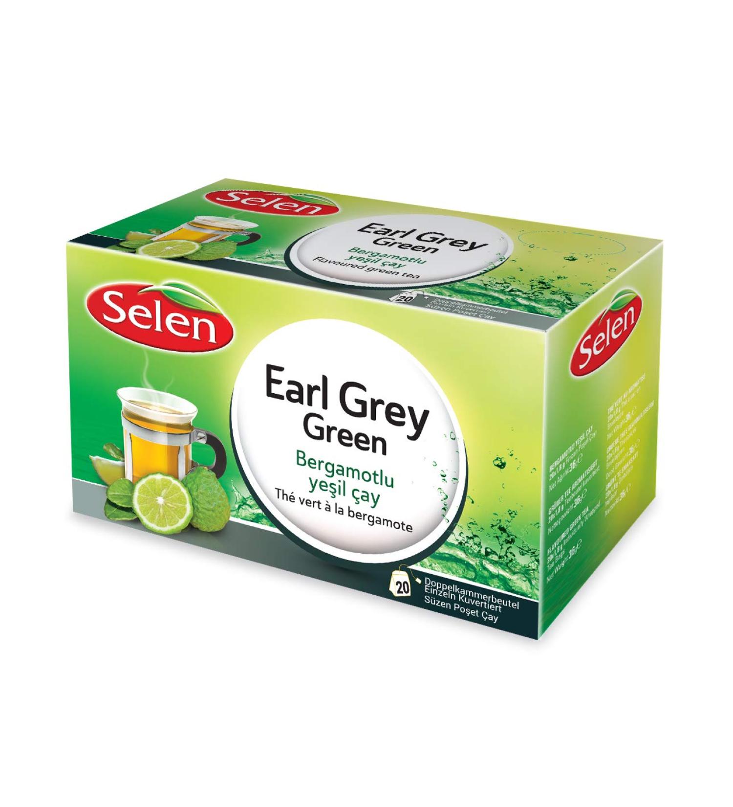 Selen Earl Gray Green Green Tea 20 Individually Wrapped Tea Bags - 36g - Buy Online on GoSupps.com