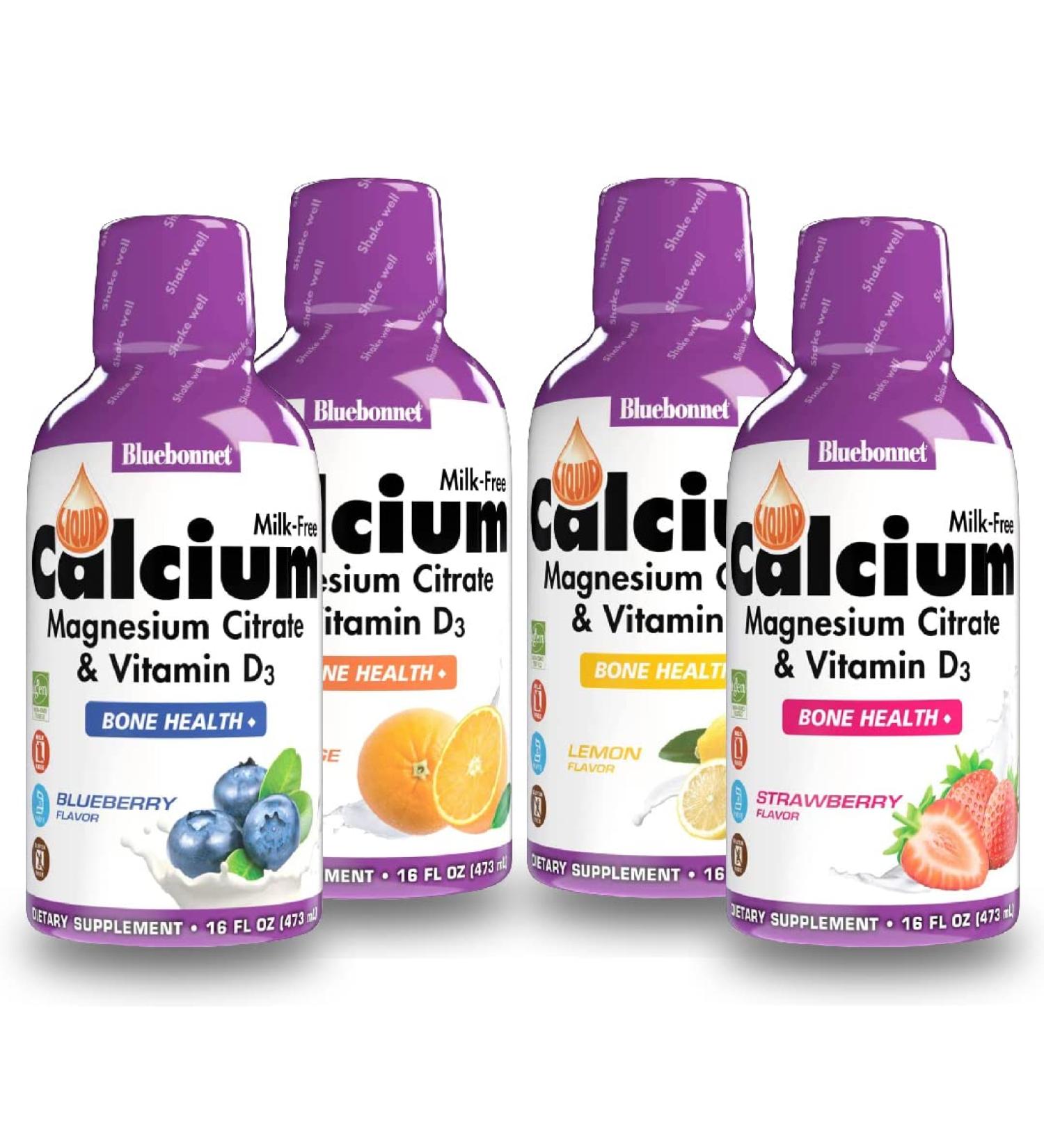 Bluebonnet Nutrition Liquid Calcium Citrate Magnesium Citrate Vitamin D3 Bone Health Bundle - 4 Flavors, 64 Fl Oz - Buy Online on GoSupps.com