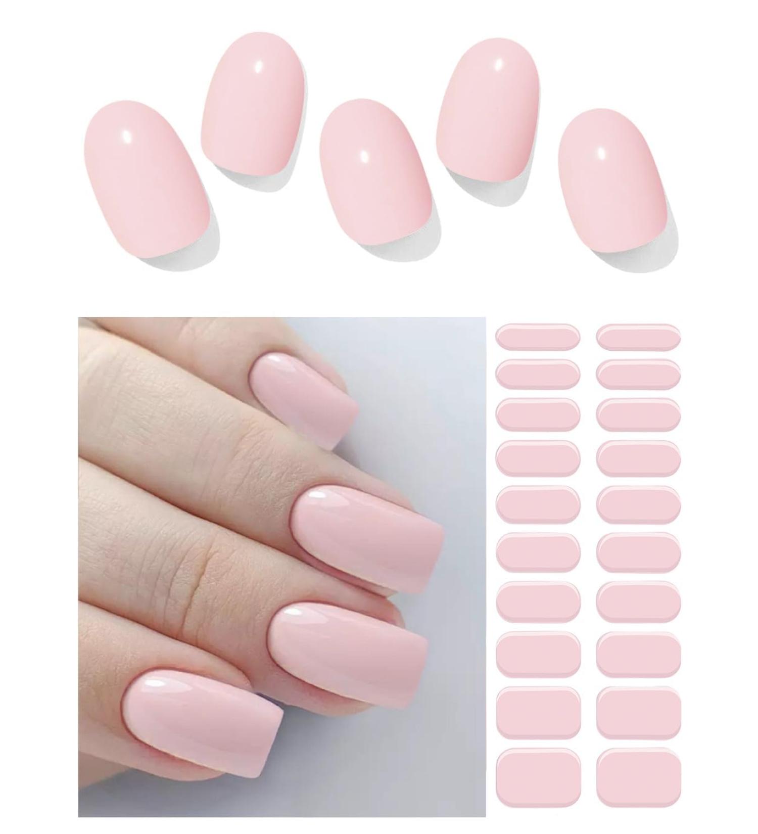 Foyute Semi Cured Gel Nail Strips 20 Pcs Soft Self-Adhesive Gel Nail Polish Wraps Sticker for Salon-Quality Manicure Set Long Lasting Easy to Apply & Remove Nail File & Wooden Stick (Barbie pink) - Buy Online on GoSupps.com