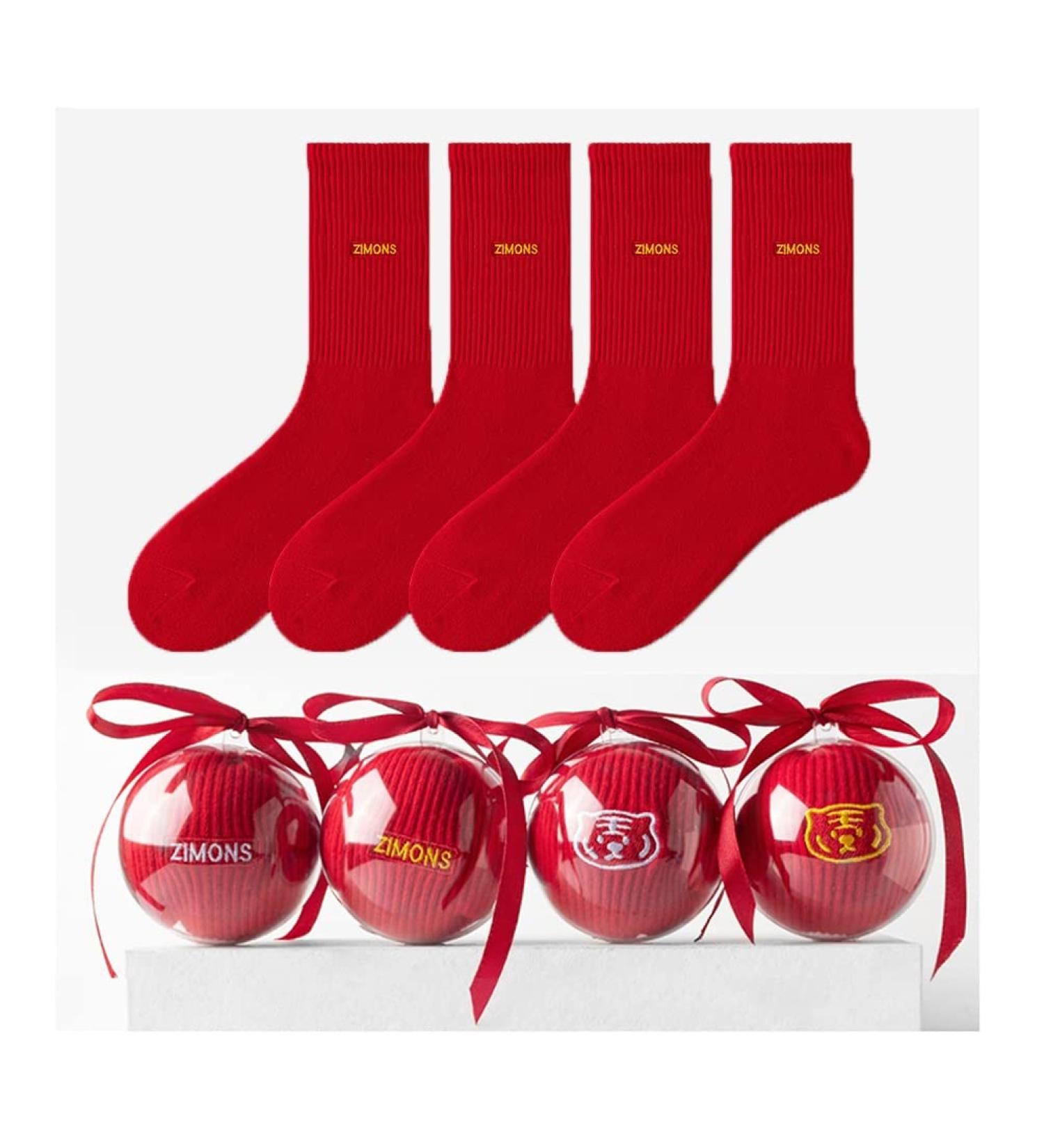 Chinese New Year Red Socks Gift Set - Fashion Embroidered 2 Pairs for Men and Women - Spring Festival Gift in Ball-Shaped Box (Size 37-45, Red-7) - Buy Online on GoSupps.com