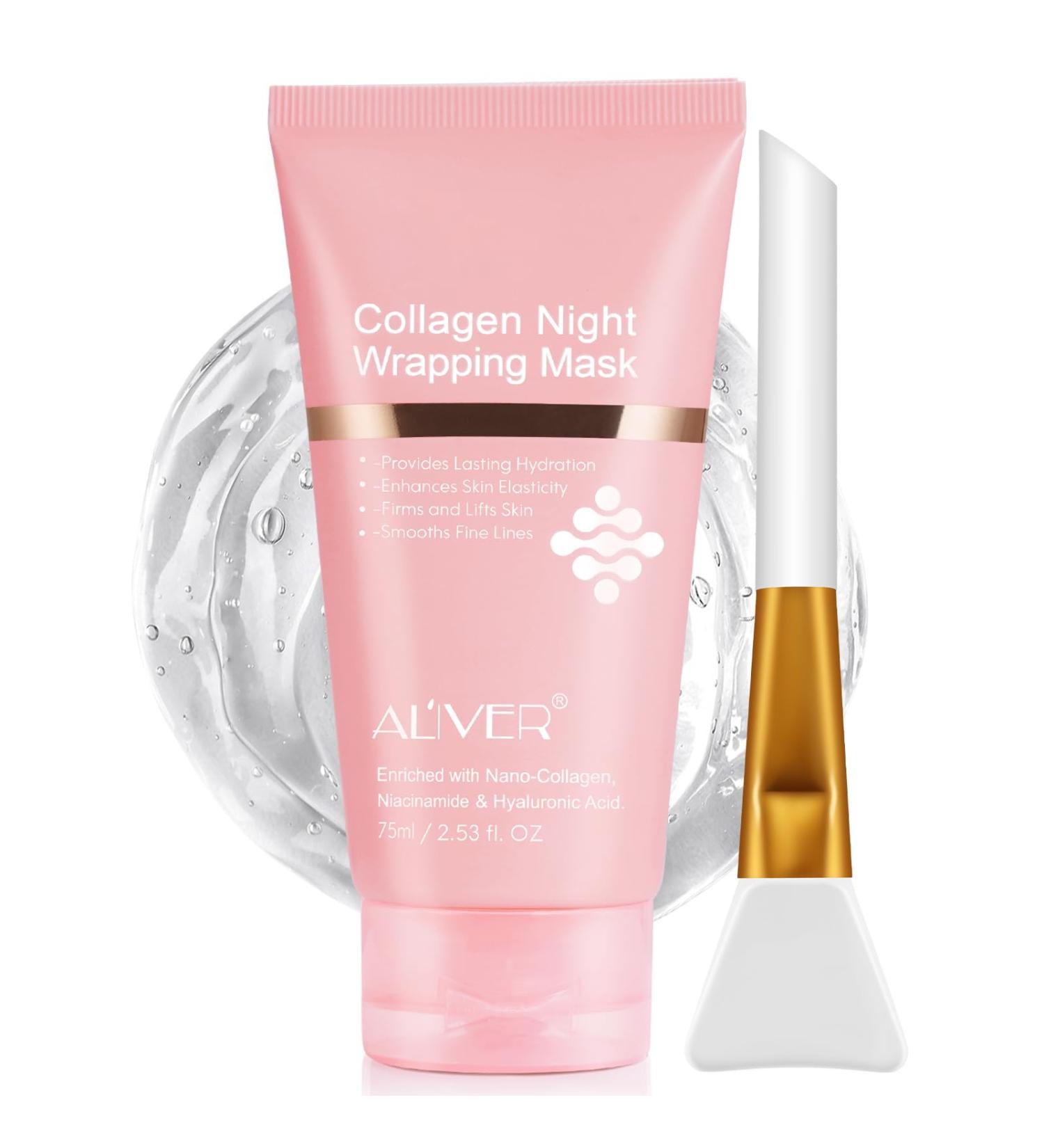  Bieyoc Collagen Night Wrapping Mask Overnight Face Mask Peel Off Collagen Mask - Deep Hydration Reduces Wrinkles & Improves Skin Elasticity Brush Included 75ml - Buy Online on GoSupps.com