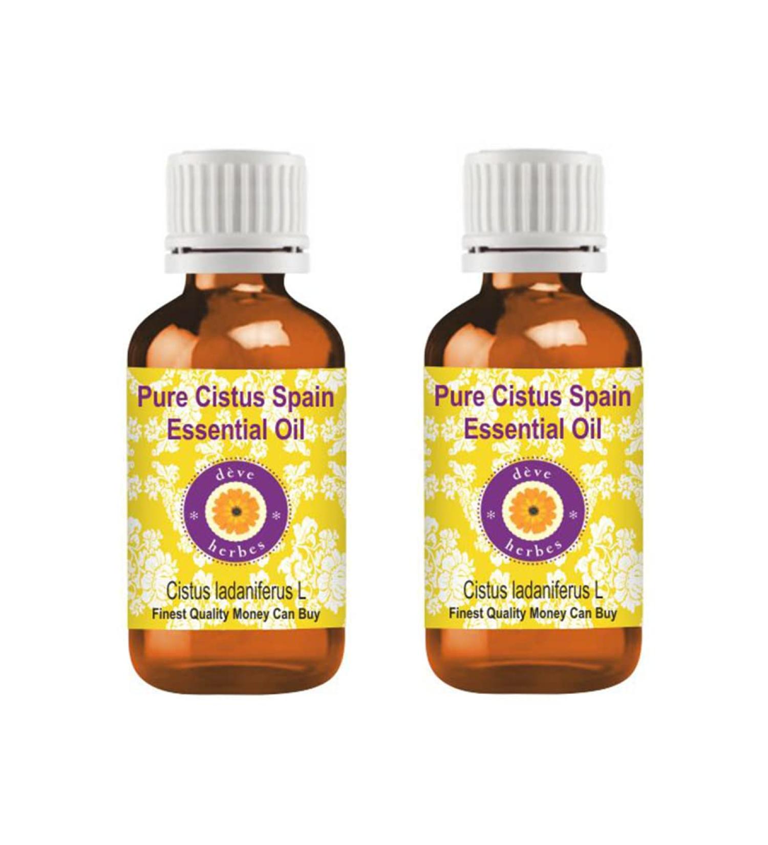 Deve Herbes Pure Cistus Spain Essential Oil (Cistus ladaniferus L) Steam Distilled (Pack of Two) 100ml X 2 (6.76 oz) 3.38 Fl Oz (Pack of 2) - Buy Online on GoSupps.com