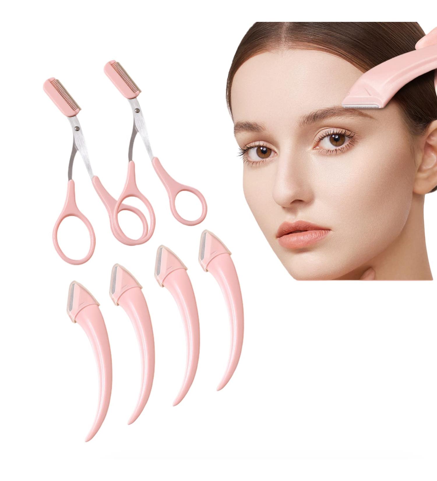 6 Piece Stainless Steel Eyebrow Trimmer & Scissors Set - Pink Makeup Tool for Men & Women - Perfect Eyelash & Hair Grooming - Buy Online on GoSupps.com
