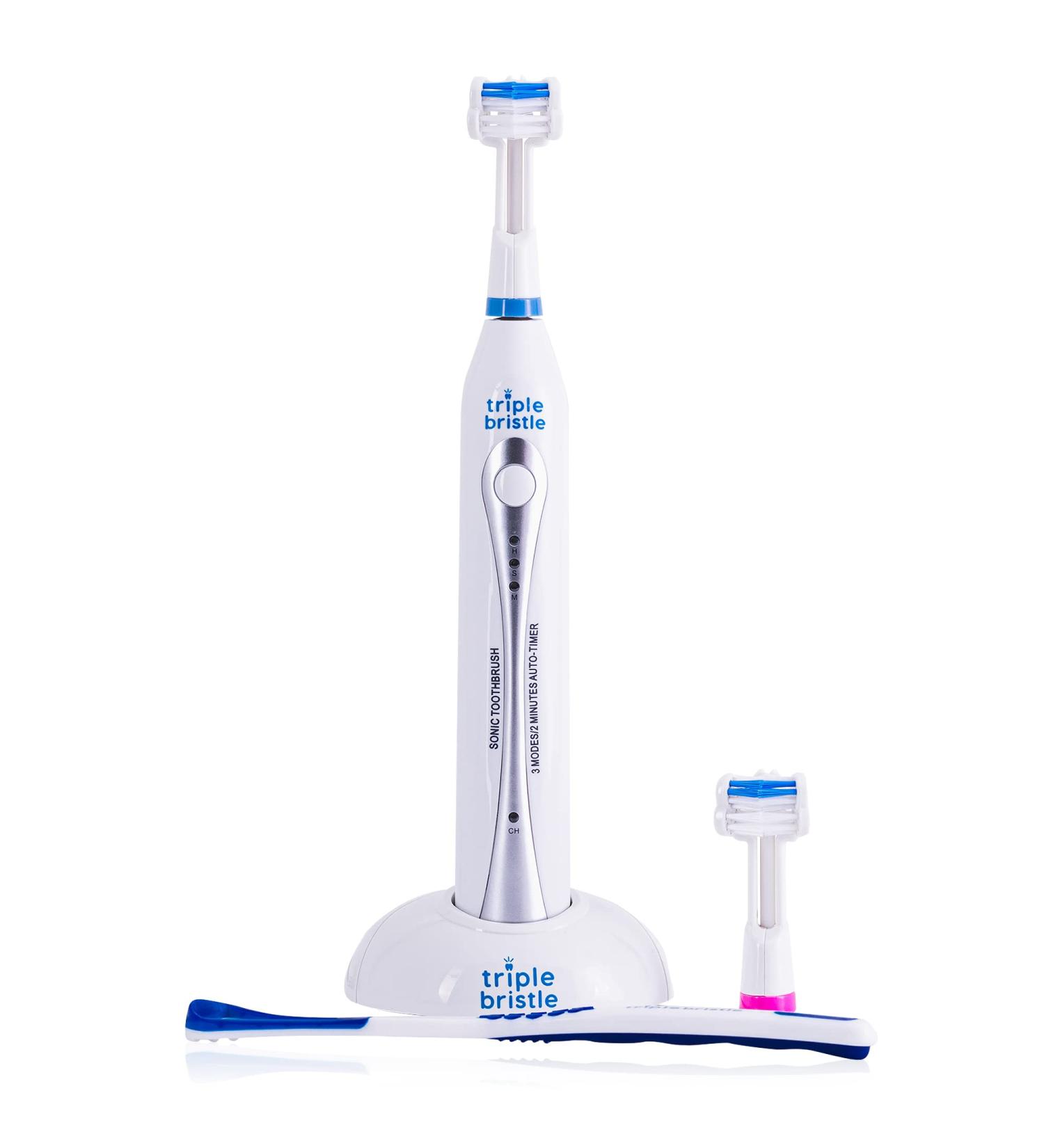 Triple Bristle Original Sonic Toothbrush | Rechargeable 31,000 VPM | Patented 3 Head Design | Dentist Created & Approved - Buy Online on GoSupps.com