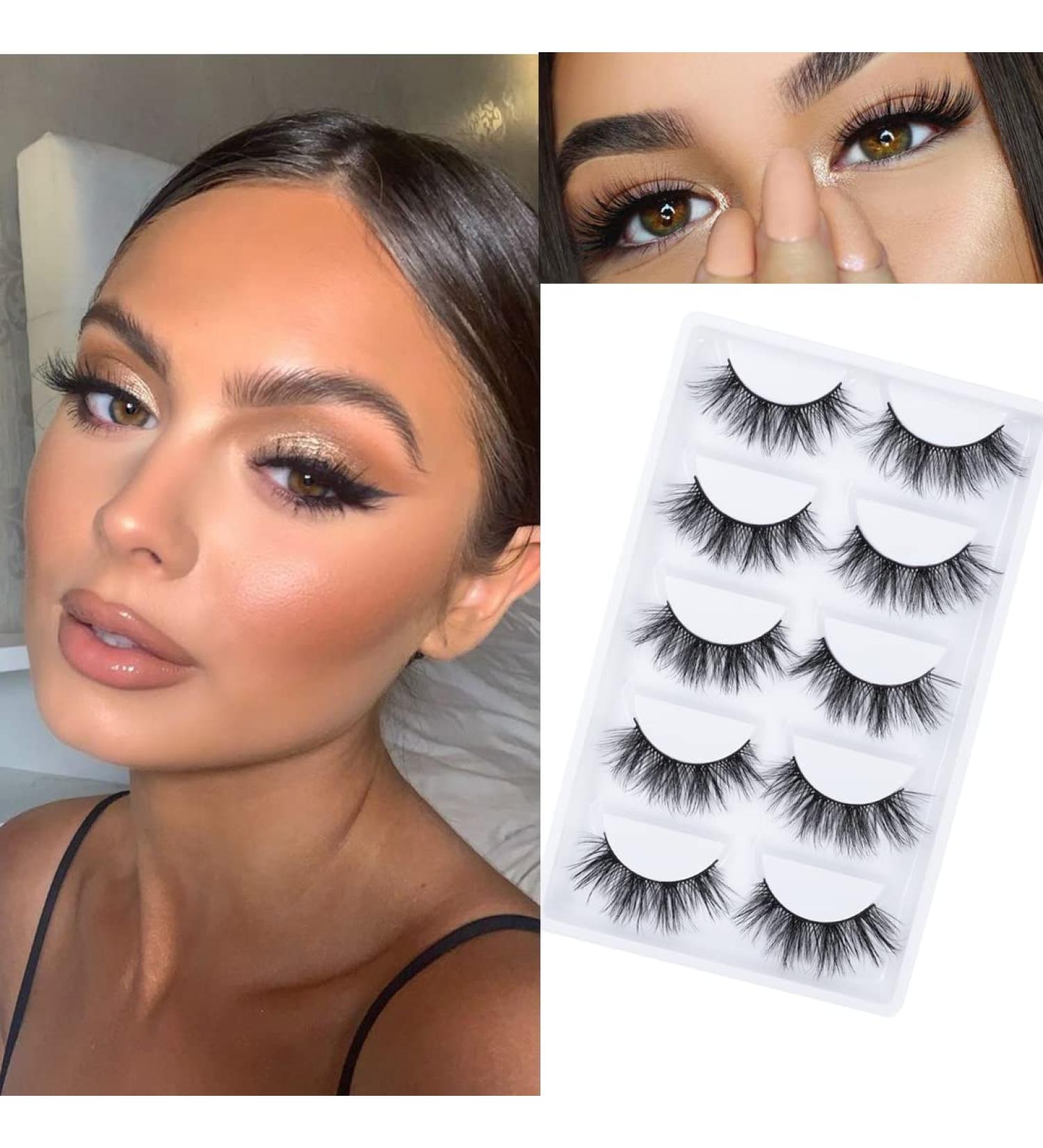Shop Luxurious Faux Mink False Eyelashes - 5 Pairs 18mm-25mm Handmade Reusable Fluffy Cat Eye Look - Buy Online on GoSupps.com