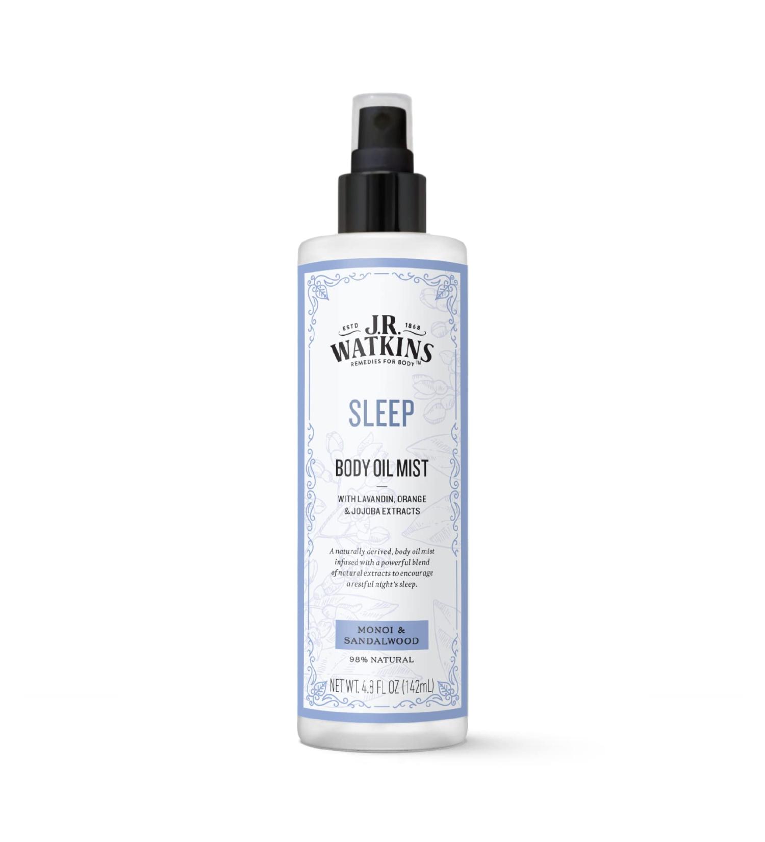 J.R. Watkins Sleep Body Oil Mist - Natural Monoi & Sandalwood, 4.8 oz - Promotes Restful Sleep, Hydrates Skin - Buy Online on GoSupps.com