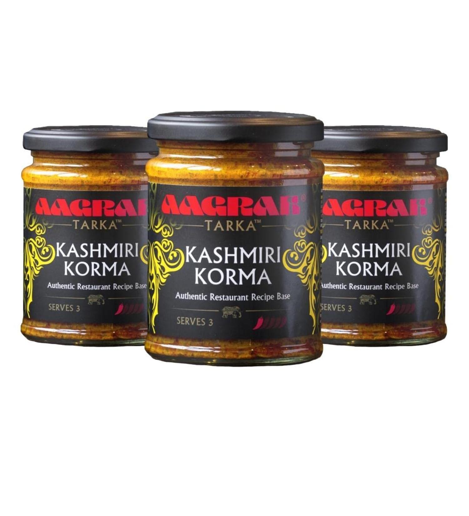Aagrah Kashmiri Korma Indian Curry Cooking Sauce - Authentic Restaurant Recipe Tarka Base - Mild - 270g Jar Serves 3-4 - (Pack of 3) - Buy Online on GoSupps.com