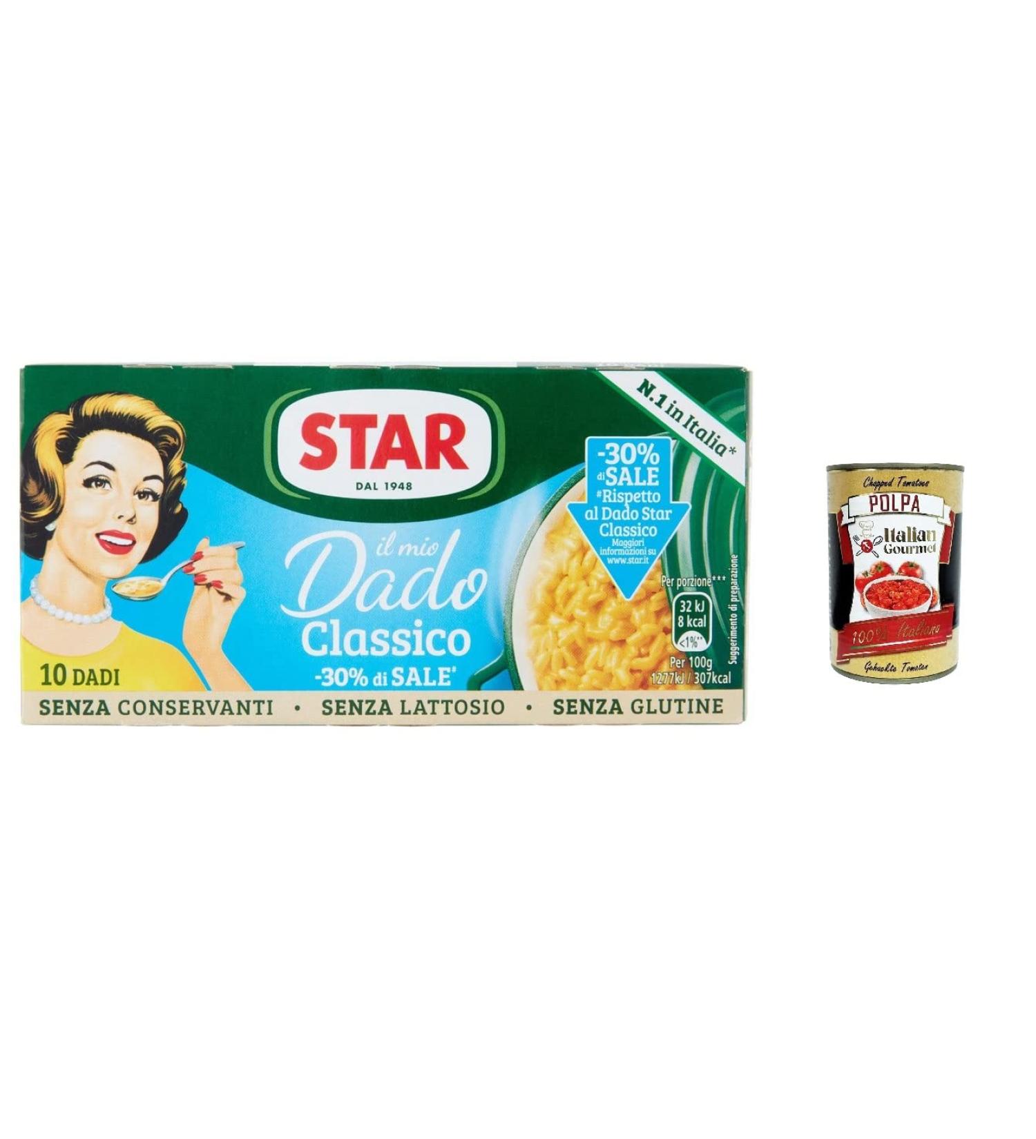  Italian Gourmet E.R. Star Il Mio Dado Classico Broth Cubes with 30% Less Salt Vegetables and Extra Virgin Olive Oil 10 Broth Cubes 100 g Preservative Lactose Free and Gluten Free + Italian Gourmet Polpa 400g - Buy Online on GoSupps.com