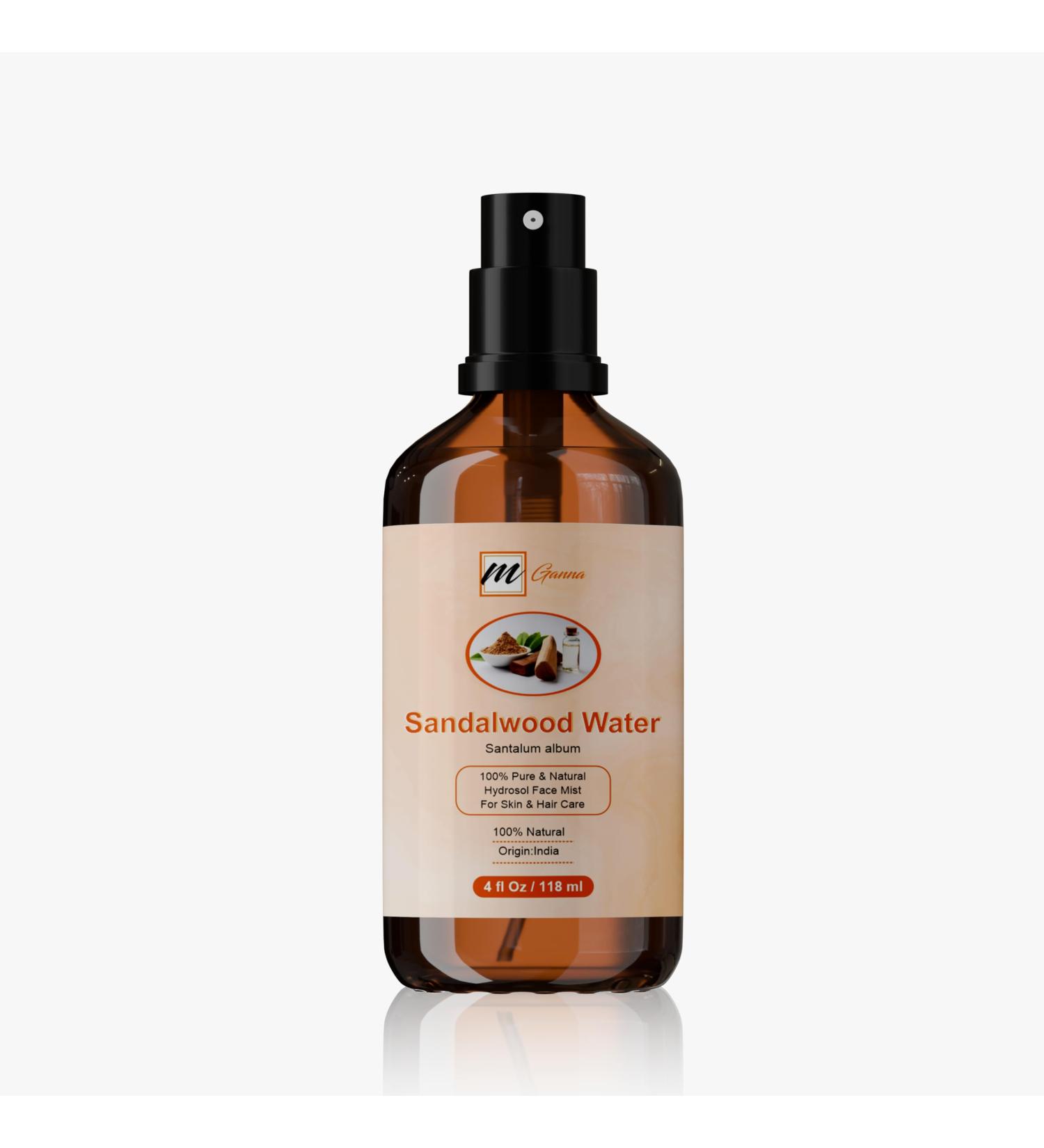 mGanna 100% Pure & Natural Sandalwood Water (Santalum Album) | Steam Distilled | Skin & Hair Care | DIY Face & Body Mist 4 Fl Oz / 118 ml - Buy Online on GoSupps.com