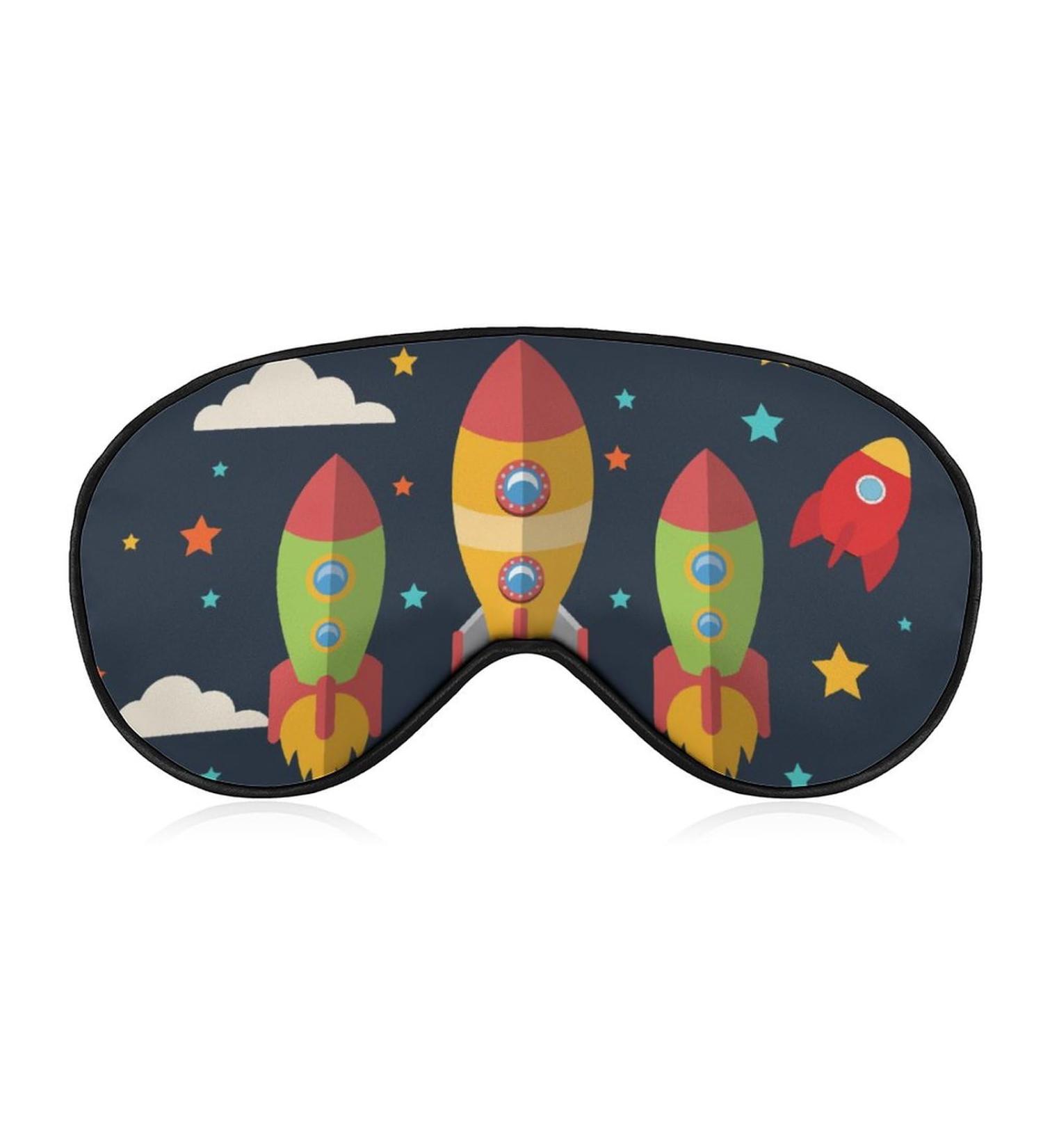 LynaRei Large Outer Space Sleep Mask - Rockets, Telescope, Planets Blindfold for Full Night's Sleep - Elastic Blackout Eye Mask for Travel and Nap - Style-5 - Buy Online on GoSupps.com