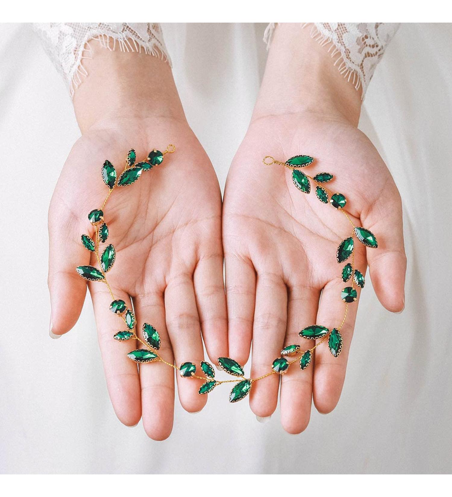 IYOU Crystal Wedding Hair Vine Green Rhinestone Headband Prom Bridal Hair Accessories for Bride and Bridesmaids - Buy Online on GoSupps.com