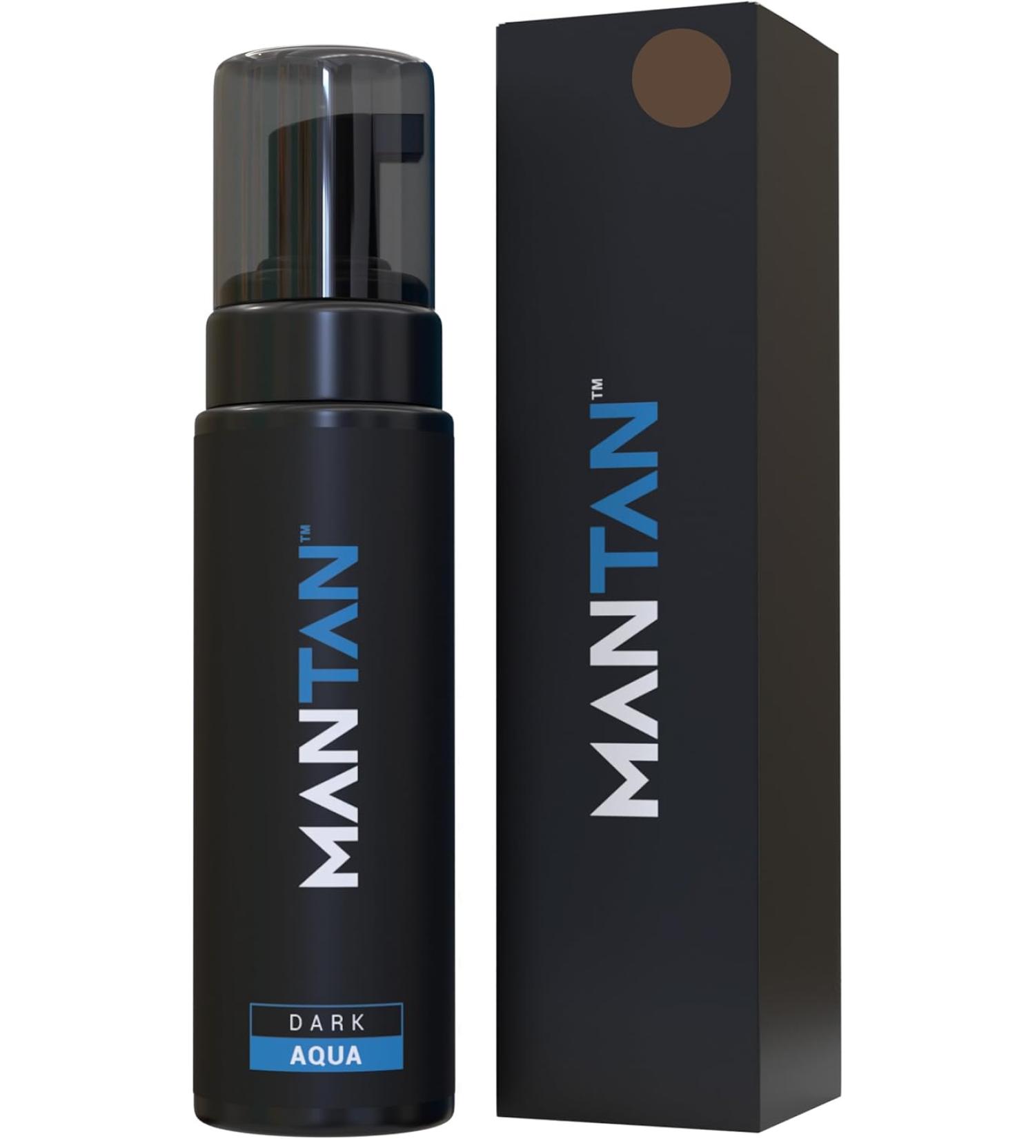 MANTAN Fake Tan Body Mousse -  Brown Tanning Mousse for Men with Masculine Aqua Fragrance - Easy to Apply, No Ginger Tones - Dark Shade Self Tan Body - 200ml - Buy Online on GoSupps.com
