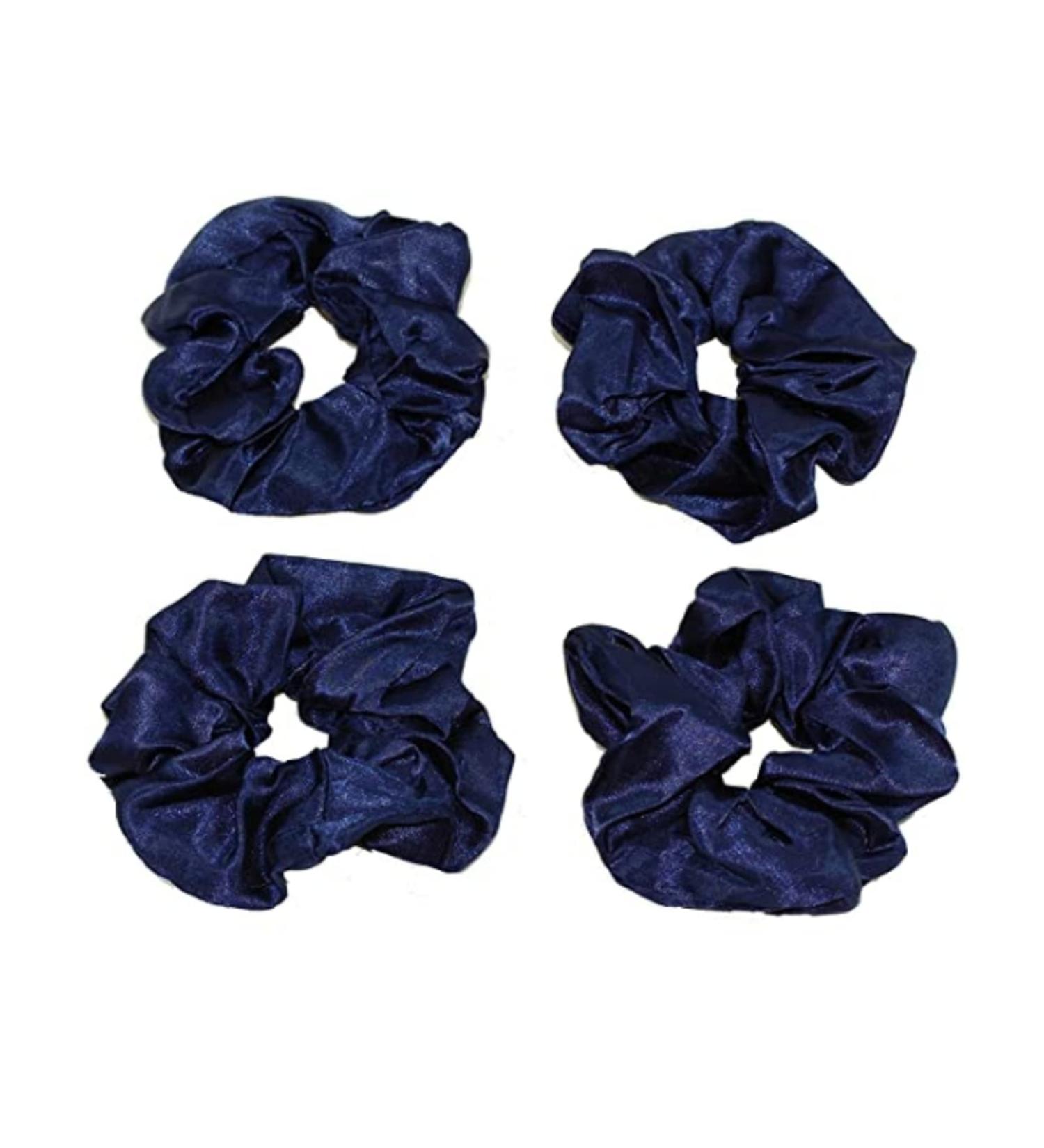 GIZZY Ladies Girls Set of 4 Navy Blue Satin Elasticated Hair Scrunchies. - Buy Online on GoSupps.com