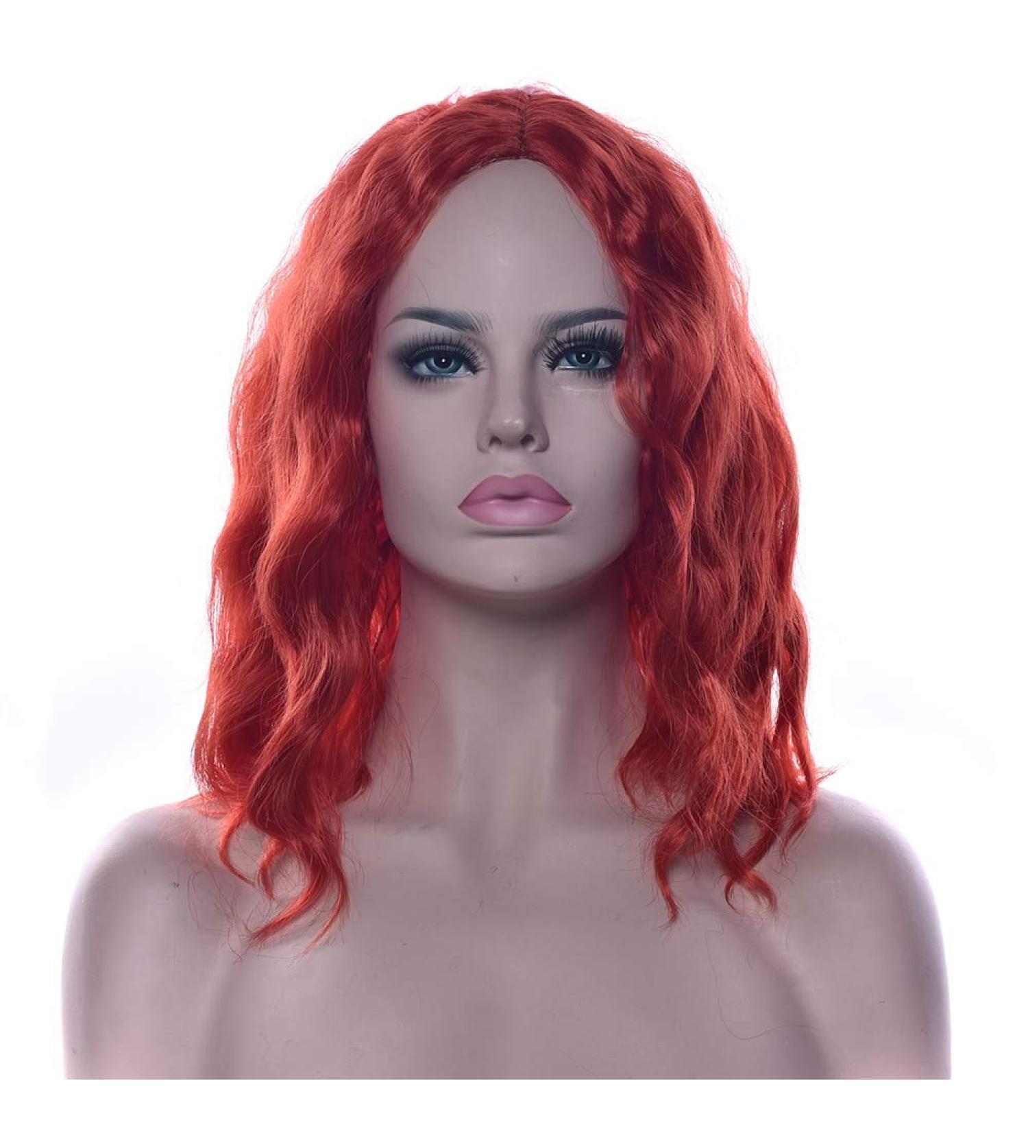 LFMDJF Short Curly Black Blonde Wigs Party Hair Red Gray Heat Resistance Fiber Synthetic Hair Wig for Women 12inches BD RED