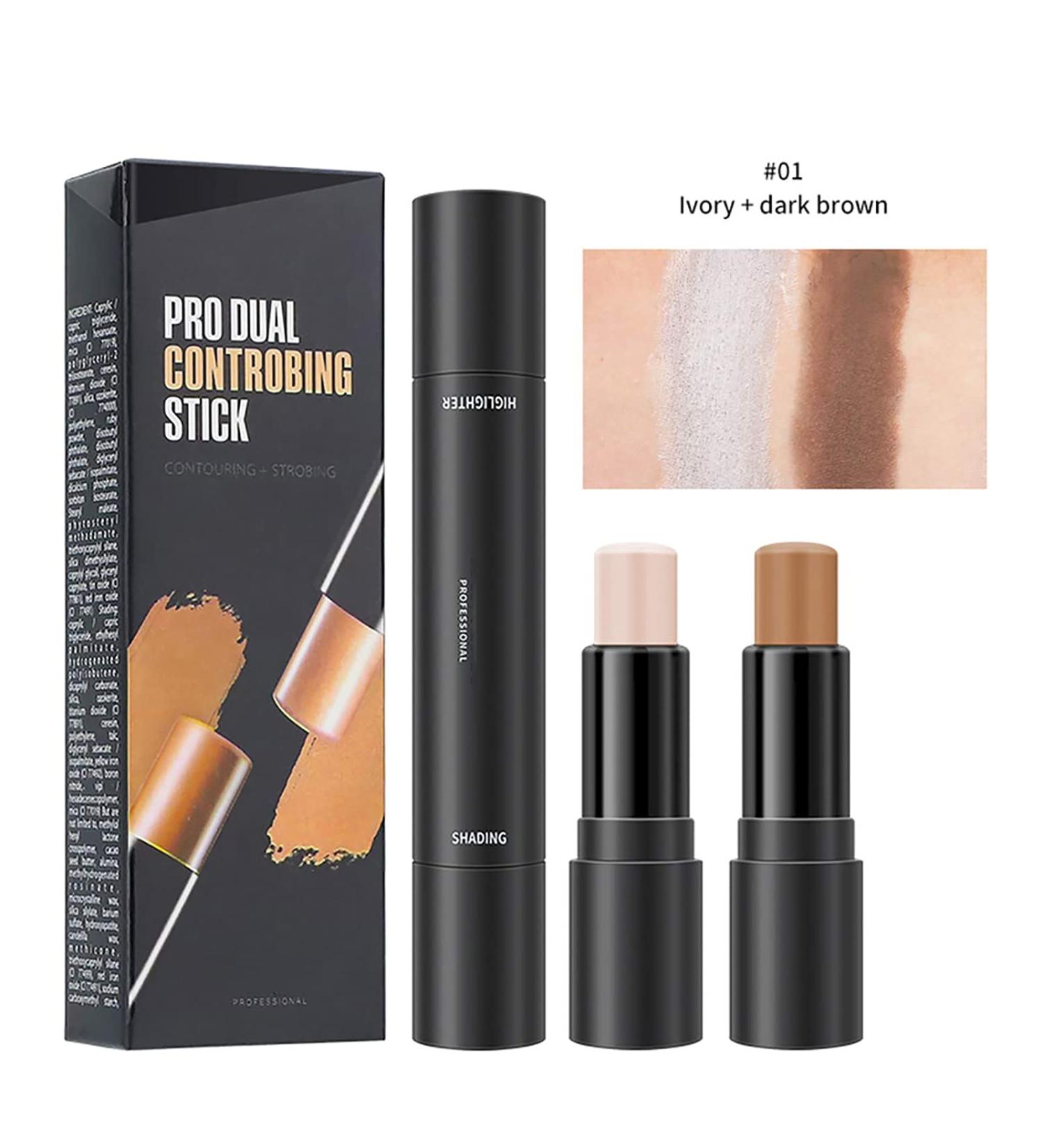 Double-Head 2 in 1 Highlighter & Contour Stick Set - Long Lasting Cosmetics in Ivory & Dark Brown - Buy Online on GoSupps.com