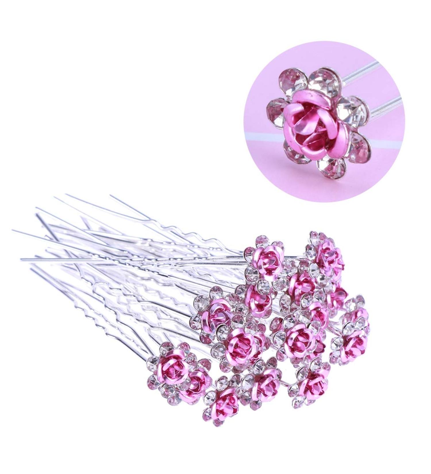 Beaupretty Crystal Hairpins - 20pcs Rose Rhinestone Hair Clips for Bridal & Wedding - Pink Hair Jewelry Accessories - Buy Online on GoSupps.com