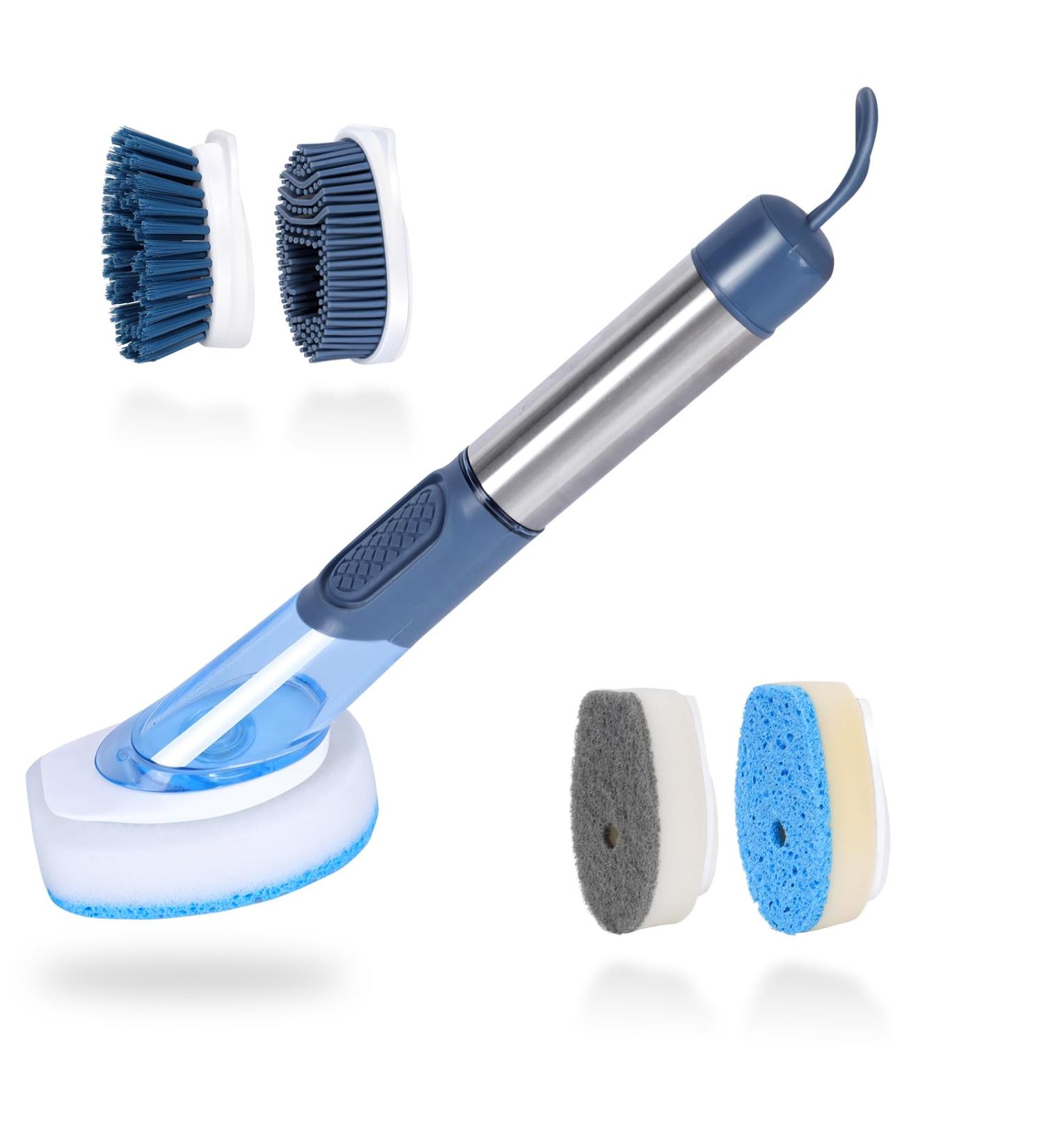 MASTERTOP Dish Scrubber Brush Set Soap Dispensing Dish Brush with 4 Multi-functional Heads & Handle Washing Up Brushes Sponge for Pot Pan Dish Sink Kitchen Cleaning - Blue - Buy Online on GoSupps.com