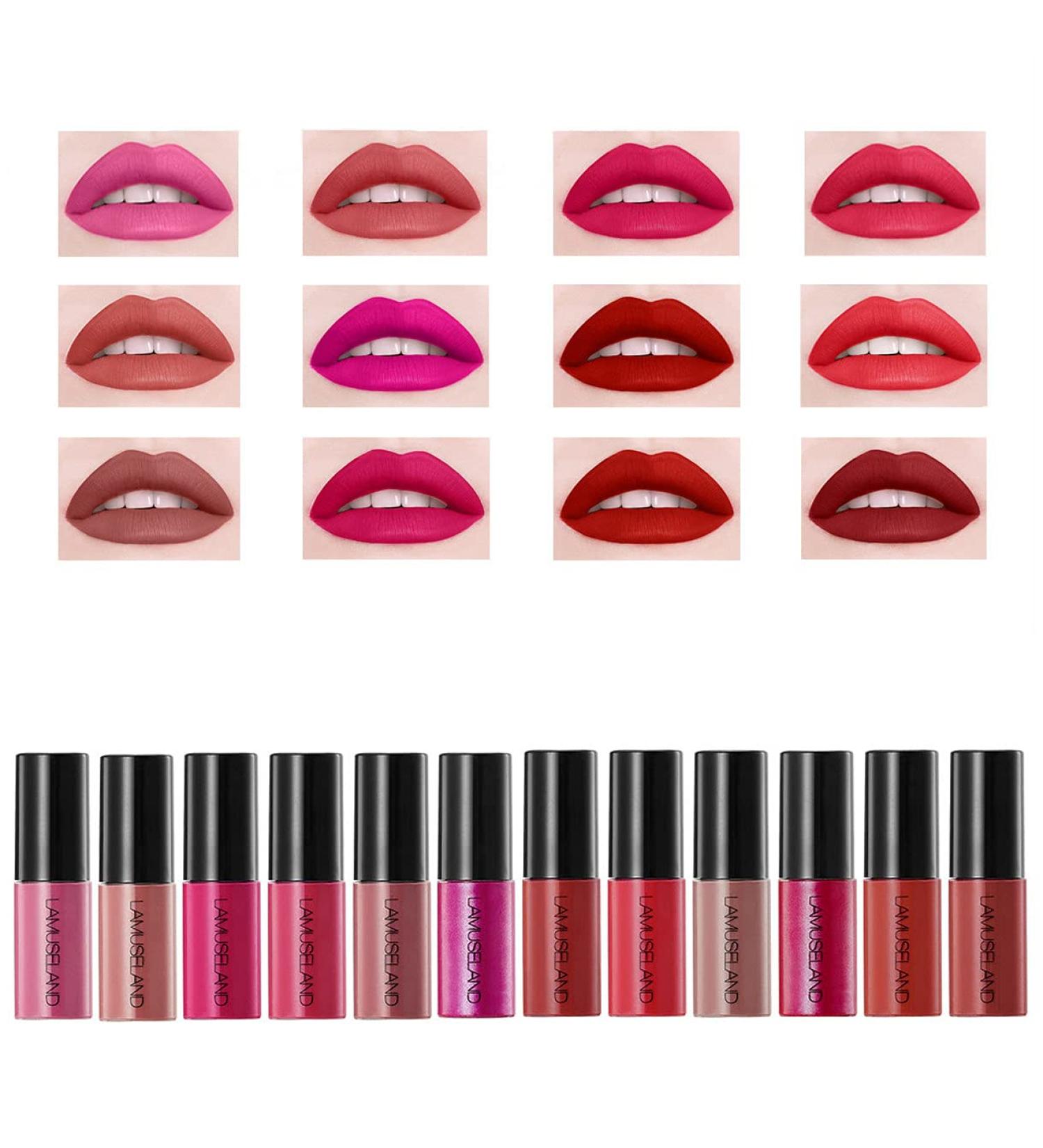 LAMUSELAND Matte Mini Liquid Lipstick Set - 12 Colors Long-Lasting High Pigment Travel Kit, Waterproof Non-Stick Cup Lip Gloss Makeup Gift for Women & Girls (Black) - Buy Online on GoSupps.com