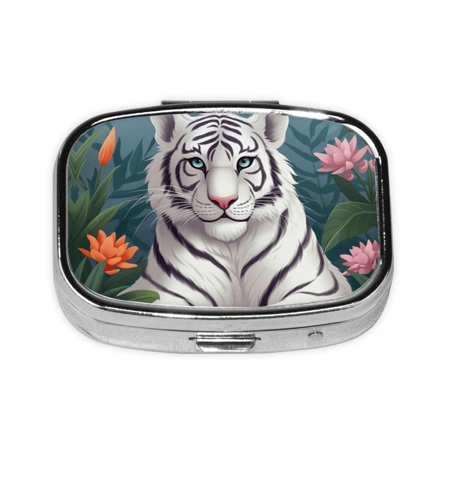 Cute White Tiger Pill Case | 2 Compartment Travel Pill Organizer | Small Pill Box for Purse & Gifts - Buy Online on GoSupps.com