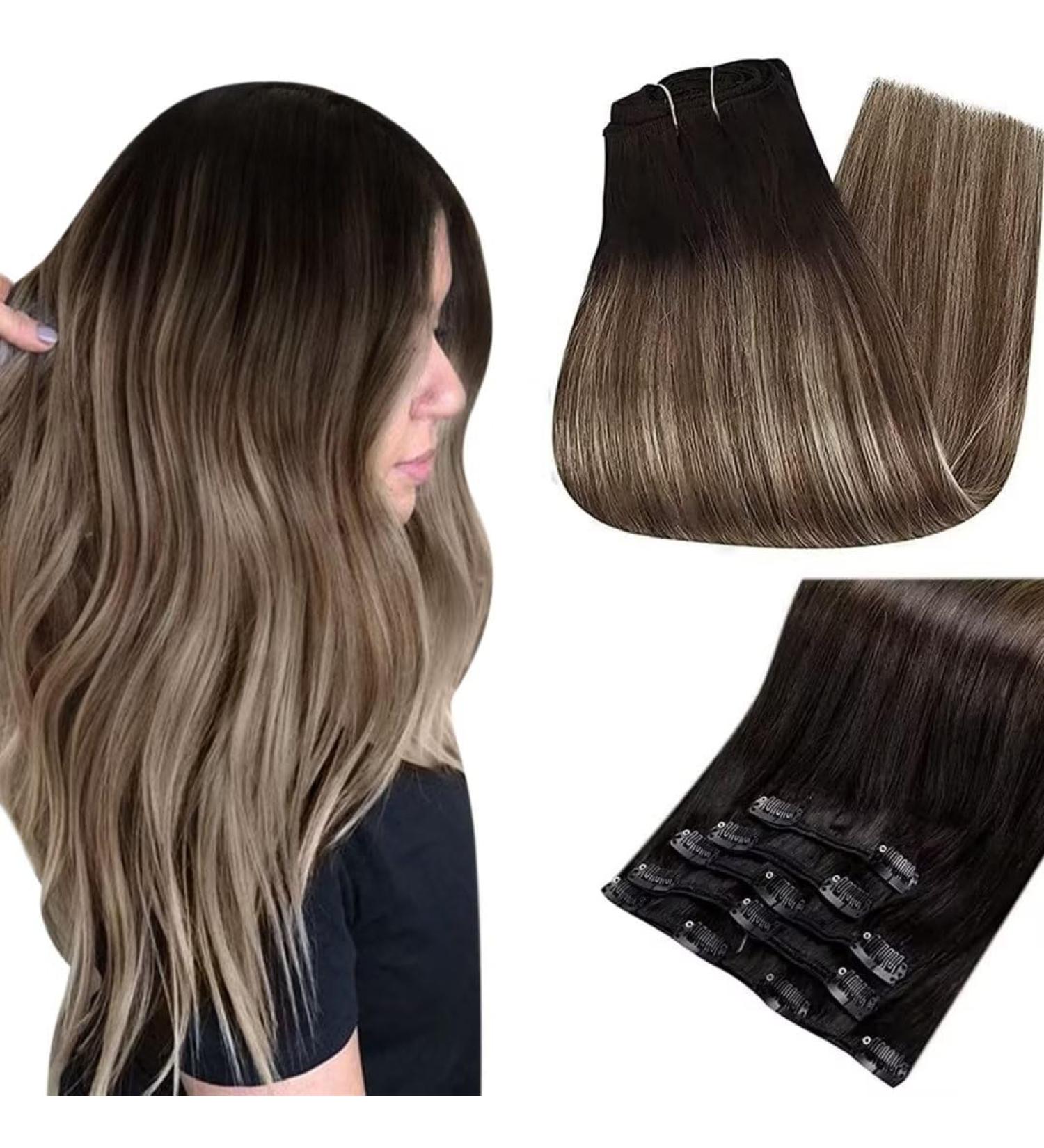 Easyouth Remy Clip in Hair Extensions - 20 Inch 70g 5Pcs Double Weft Ombre Human Hair Extensions - Buy Online on GoSupps.com
