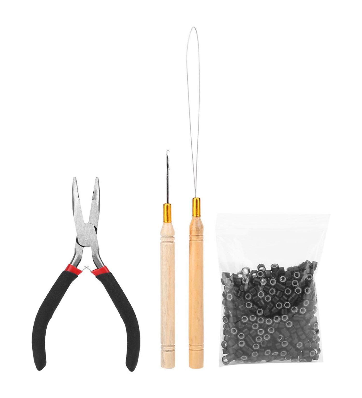 Premium Hair Extension Kit - Pliers Braiding Tools Crochet Hook & Silicone Micro Rings - Perfect for Hair Extensions & Feathers (Black) - Buy Online on GoSupps.com