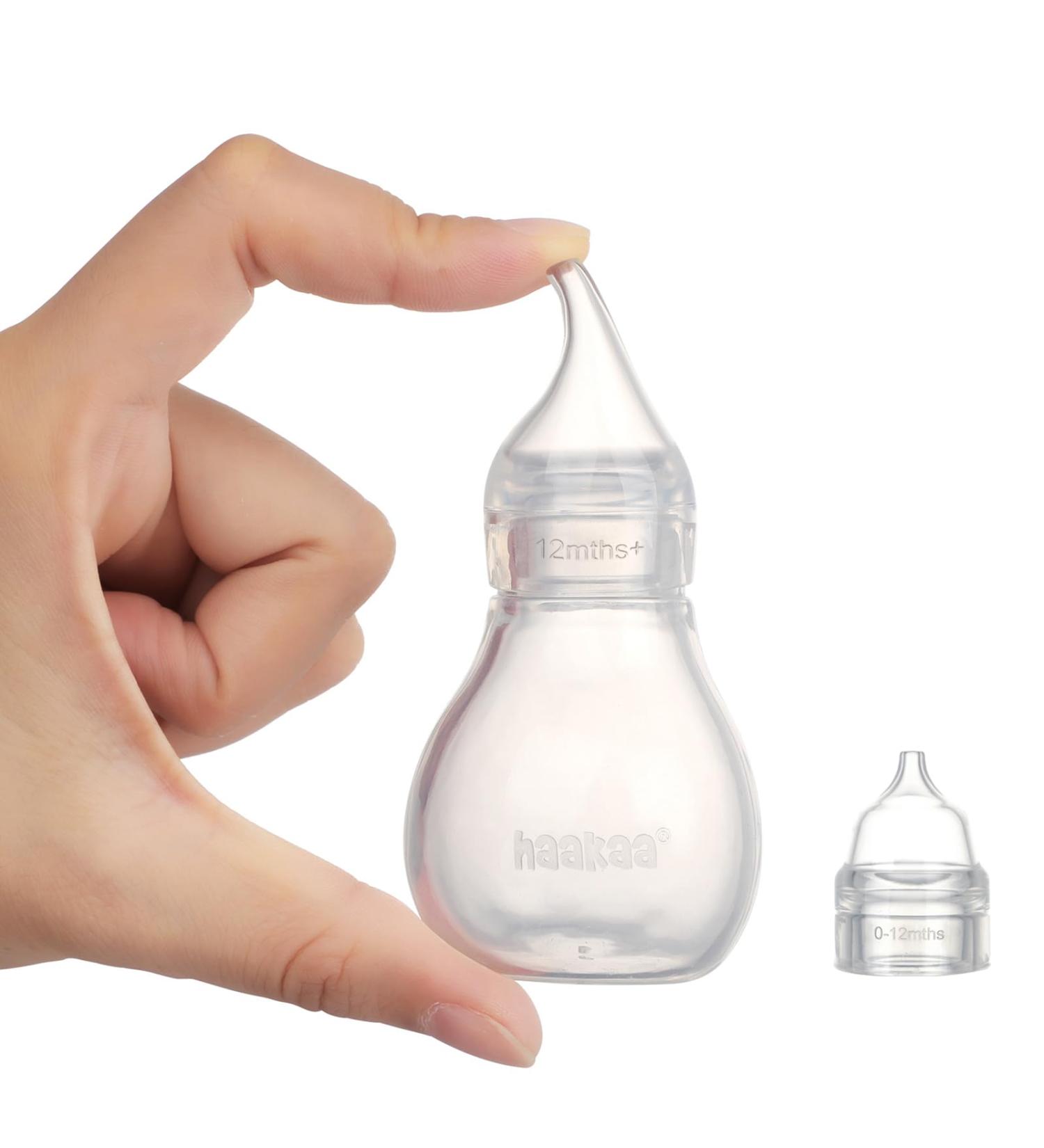 Haakaa Silicone Nasal Aspirator for Baby | Safe & Easy-Squeeze Nose Cleaner | Unblocker for Newborns & Toddlers | Includes 1 Replacement Head - Transparent - Buy Online on GoSupps.com