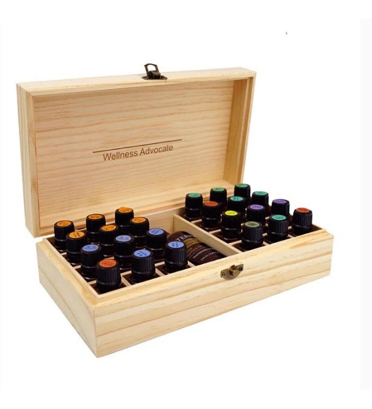 Toseky Essential Oil Storage Box - Wooden Organizer with 25 Grids for Essential Oils & Plants | Perfect Essential Oil Kit - Buy Online on GoSupps.com