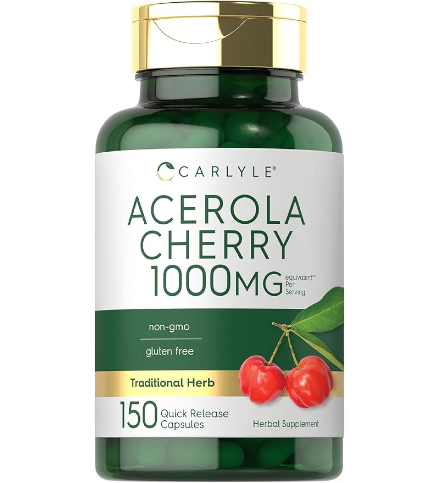 Carlyle Acerola Cherry Capsules | 1000mg | 150 Count | Non-GMO & Gluten Free Extract | Acerola Berry - Buy Online on GoSupps.com