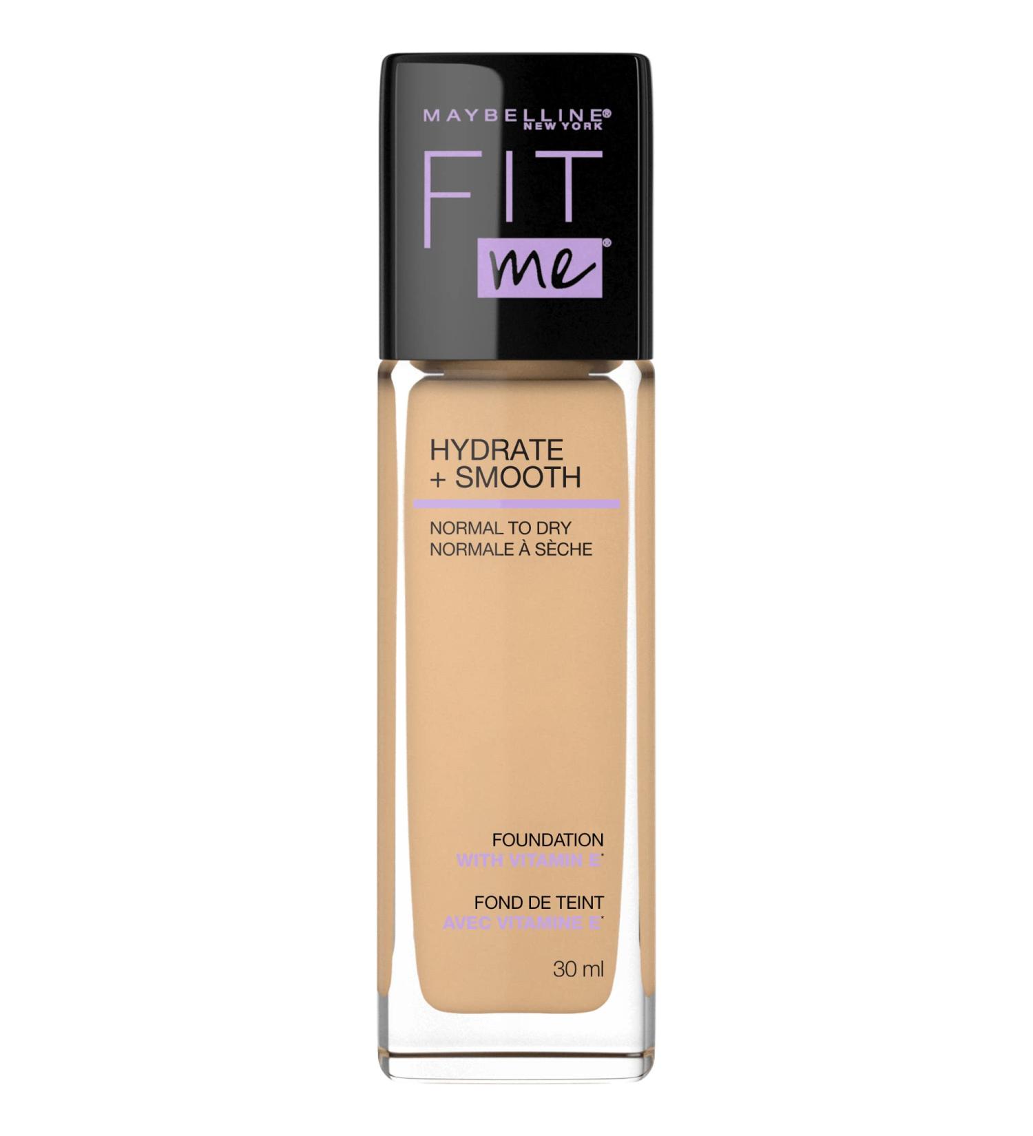 Maybelline New York Fit Me Hydrate + Smooth Foundation Natural Luminous Finish Moisturizing Medium Coverage for Normal to Dry Skin Sandy Beige 30 ml