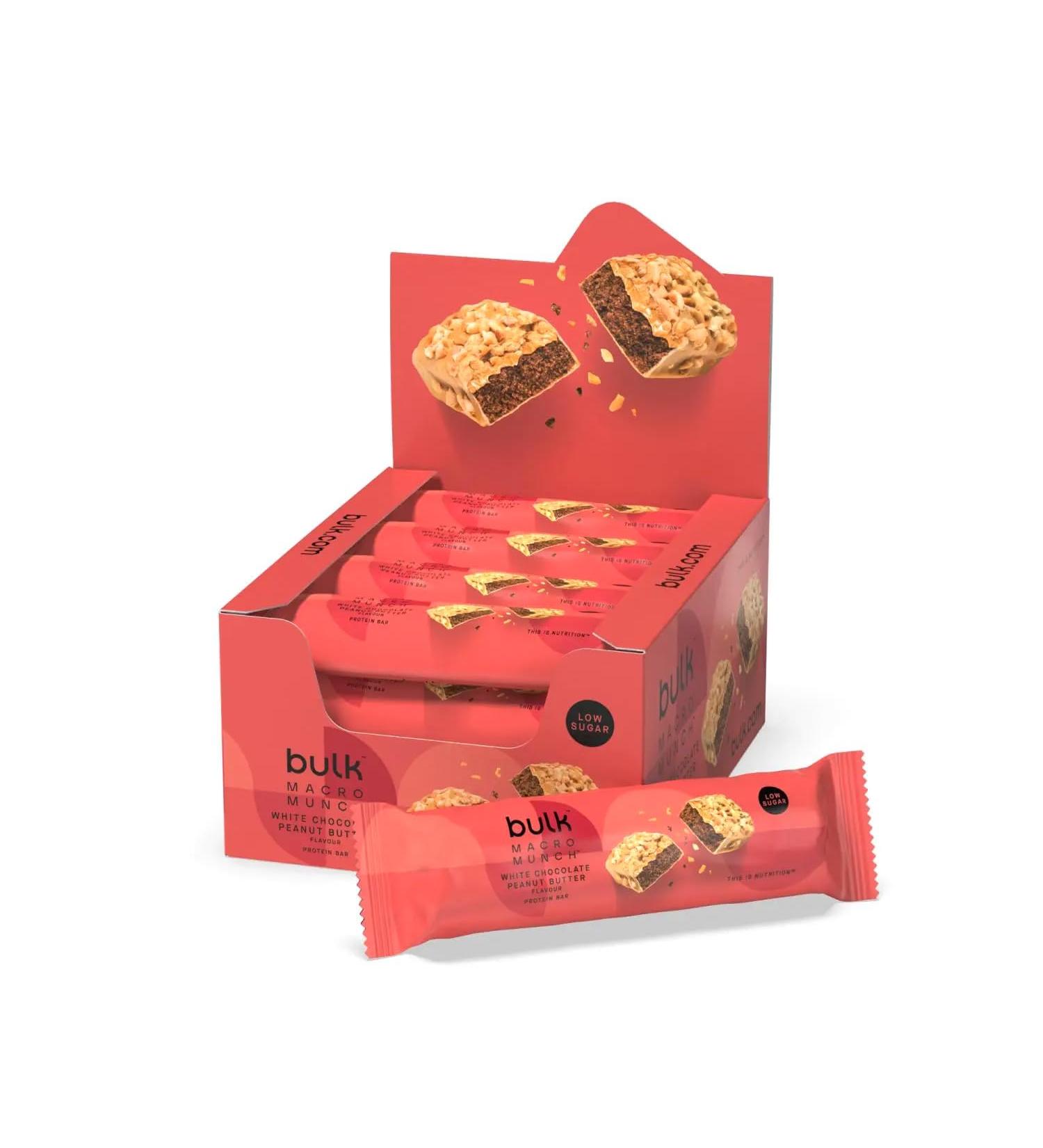 Bulk Macro Munch Protein Bar White Chocolate Peanut Butter 62 g Pack of 12 - Buy Online on GoSupps.com