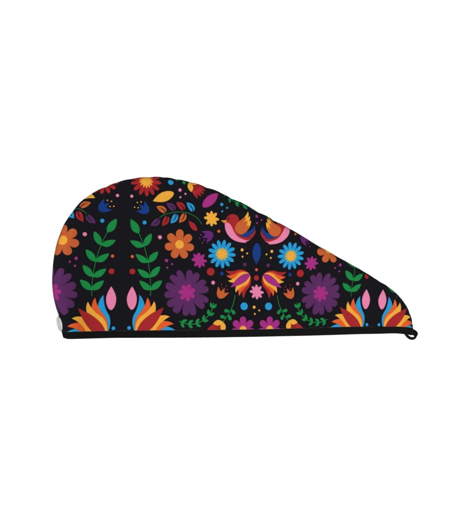 Colorful Floral Hair Towel Wrap - Quick Drying Hair Turban with Button | Premium Hair Drying Towel - Buy Online on GoSupps.com