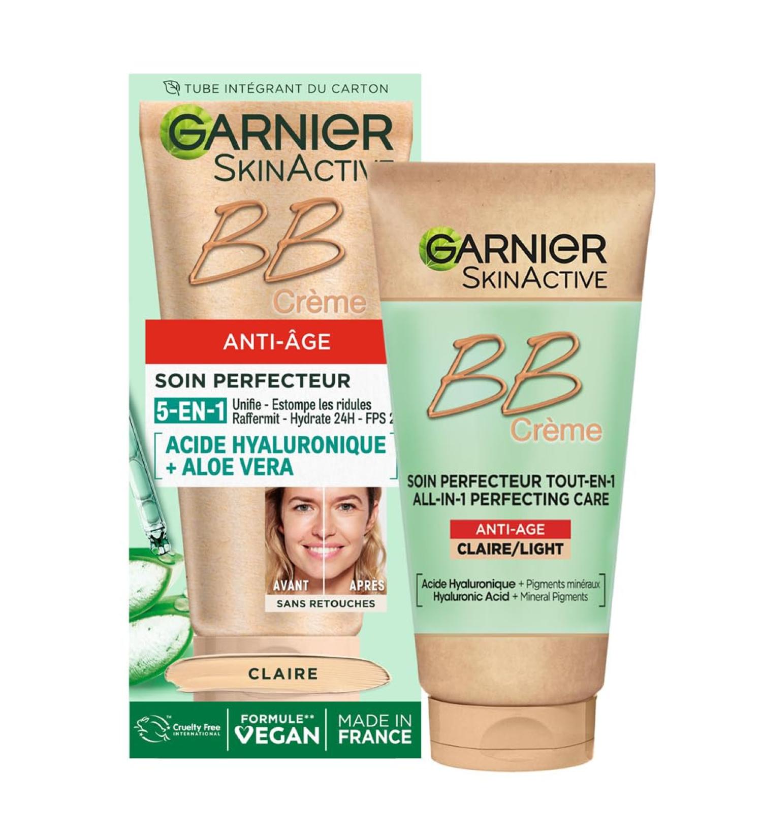 GARNIER Skin Active - Anti-Aging BB Cream - All-In-1 Perfecting Treatment - Firms & Hydrates - SPF 25 - Hyaluronic Acid & Aloe Vera - Vegan & Cruelty Free - All Skin Types - Light Skin Tone - 50 ml - Buy Online on GoSupps.com