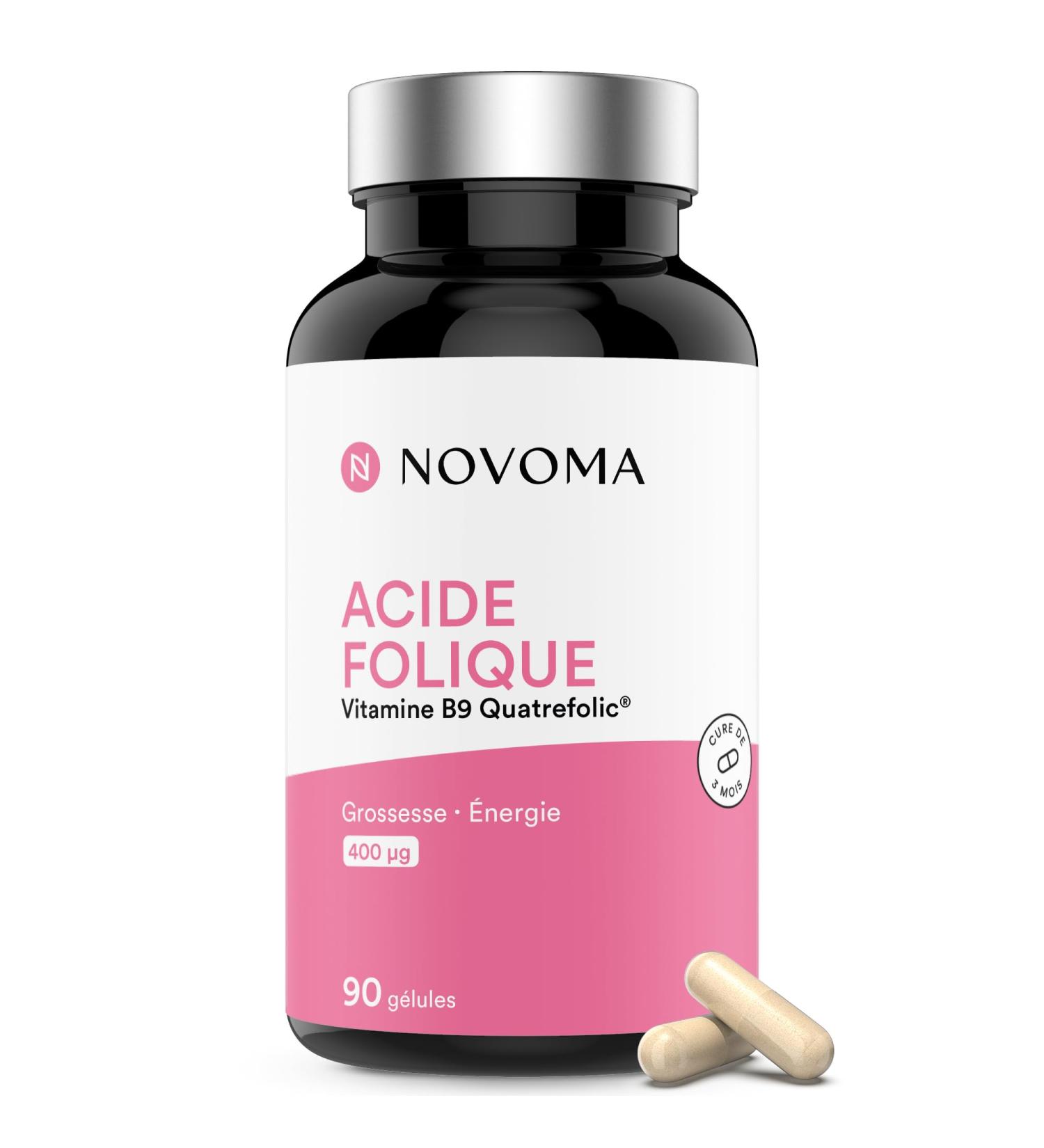 NOVOMA Folic Acid 400 g Vitamin B9 Quatrefolic Design & Early Pregnancy Food Supplement for Pregnant Women 3 Months Cure 90 Capsules Made in France - Buy Online on GoSupps.com