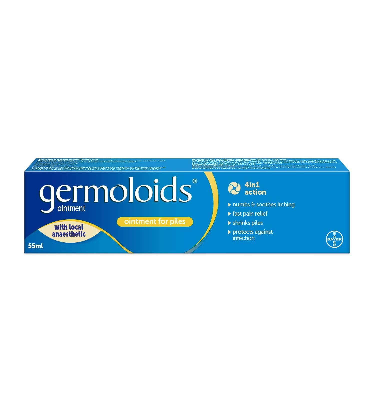 Germoloids Haemorrhoid & Piles Treatment Ointment - Triple Action Anaesthetic Relief - 55ml - Buy Online on GoSupps.com