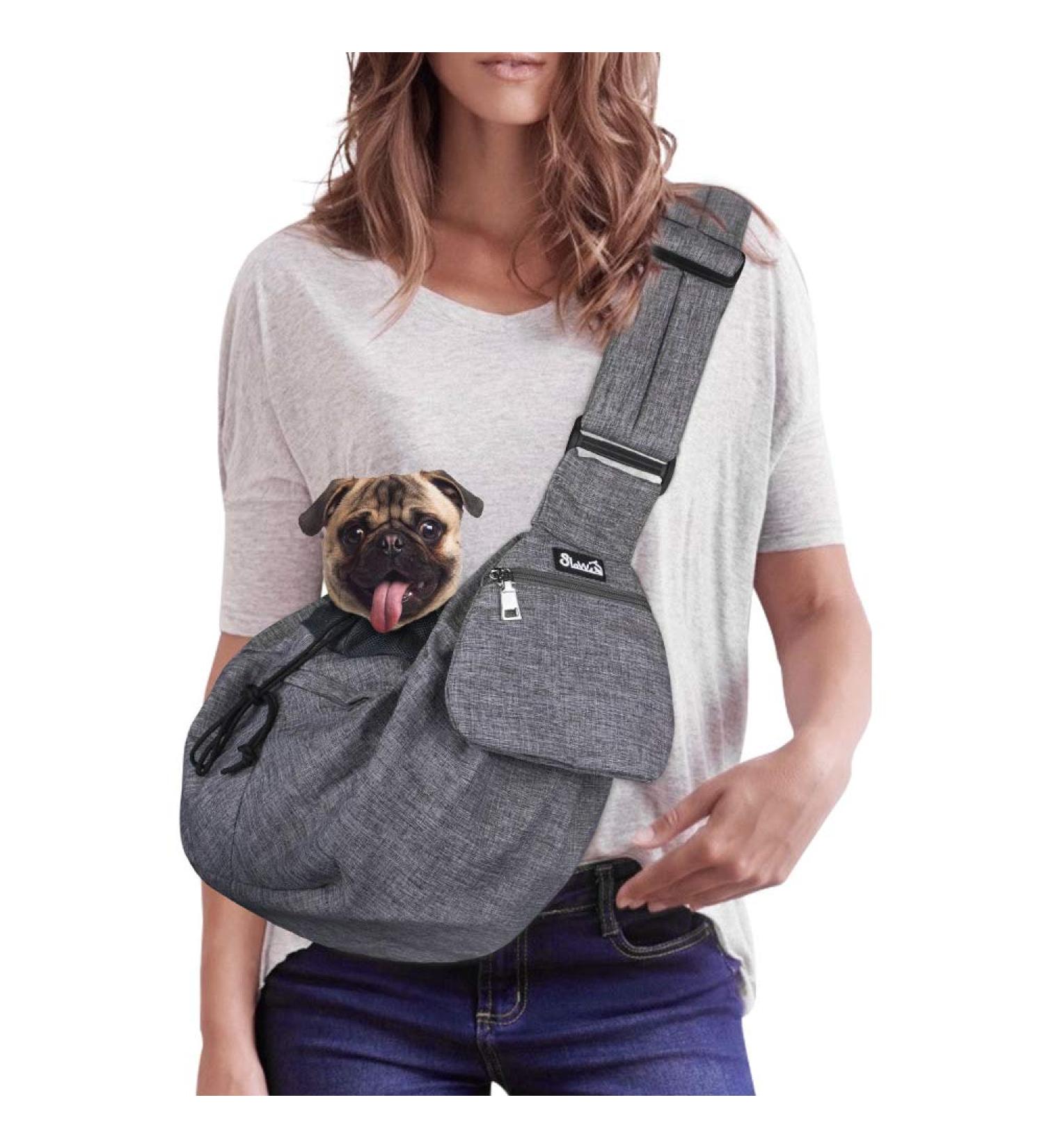 Buy NASJAC Hands-Free Dog Carrier Bag Comfortable Sling with Adjustable Strap & Zip Pocket for Small Dogs & Cats - Ideal for Outdoor Travel - Buy Online on GoSupps.com