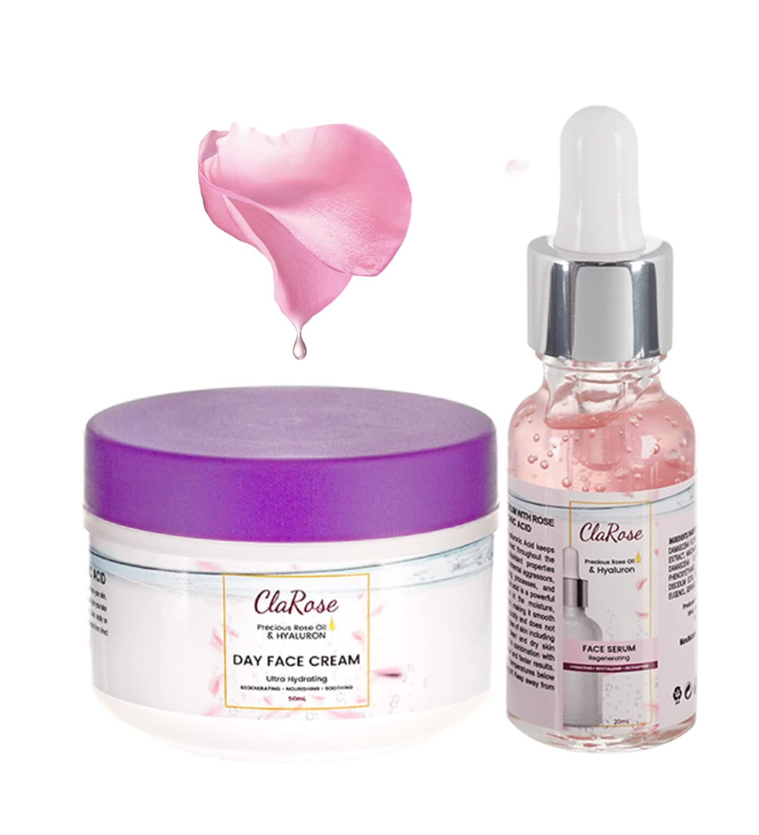 ClaRose Anti-ageing Face Serum 30 ml and Face Cream 50 ml with Hyaluron and Organic Rose oil - Buy Online on GoSupps.com