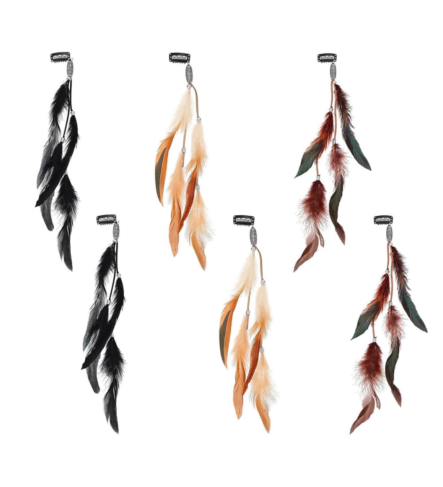 Oenothera 6 Pieces 3 Feather Hair Clips Indian Feather Headband Hippie Boho Headpiece for Women and Girls - Buy Online on GoSupps.com