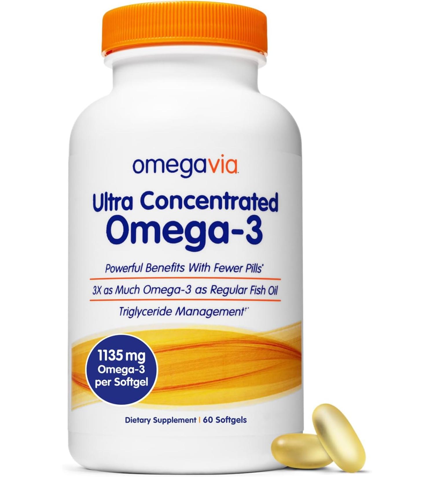OmegaVia Ultra Concentrated Omega-3 Softgels 60ct - Premium Fish Oil, Heart Health Support - Buy Online on GoSupps.com