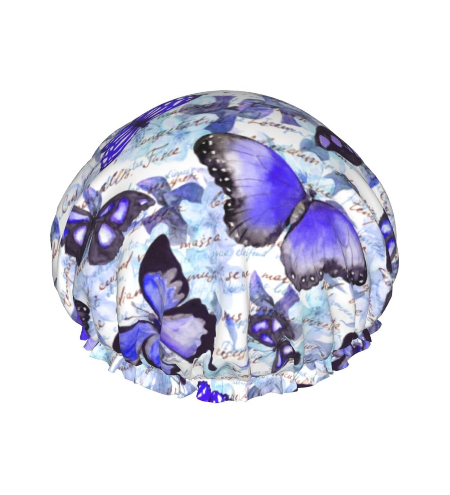 Double Waterproof Purple Butterfly Shower Cap for Women - One Size Large Bathing Hat for All Hair Types - Buy Online on GoSupps.com