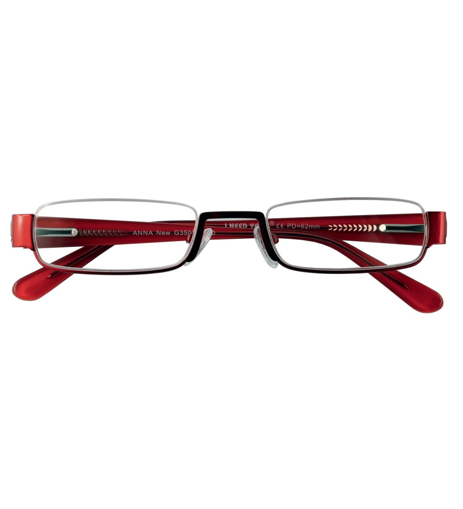 Stylish +2.5 Diopter Reading Glasses for Men & Women - I Need You Anna New in Red | Modern Nylor Half-Girdle Design with Hard Shell Case - Buy Online on GoSupps.com