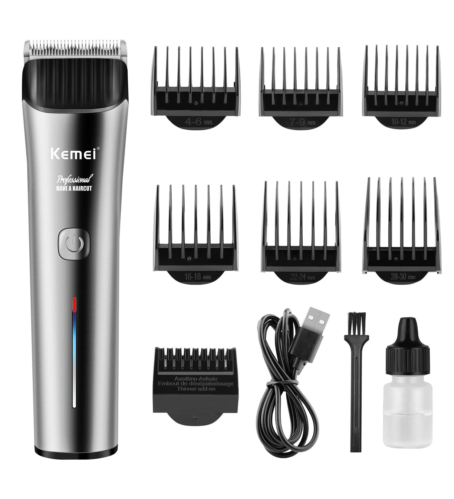 KEMEI Silver Hair Clippers for Men Cordless Clipper Professional Barber Clippers USB Rechargeable Wireless Haircut Clippers km-2481 - Buy Online on GoSupps.com