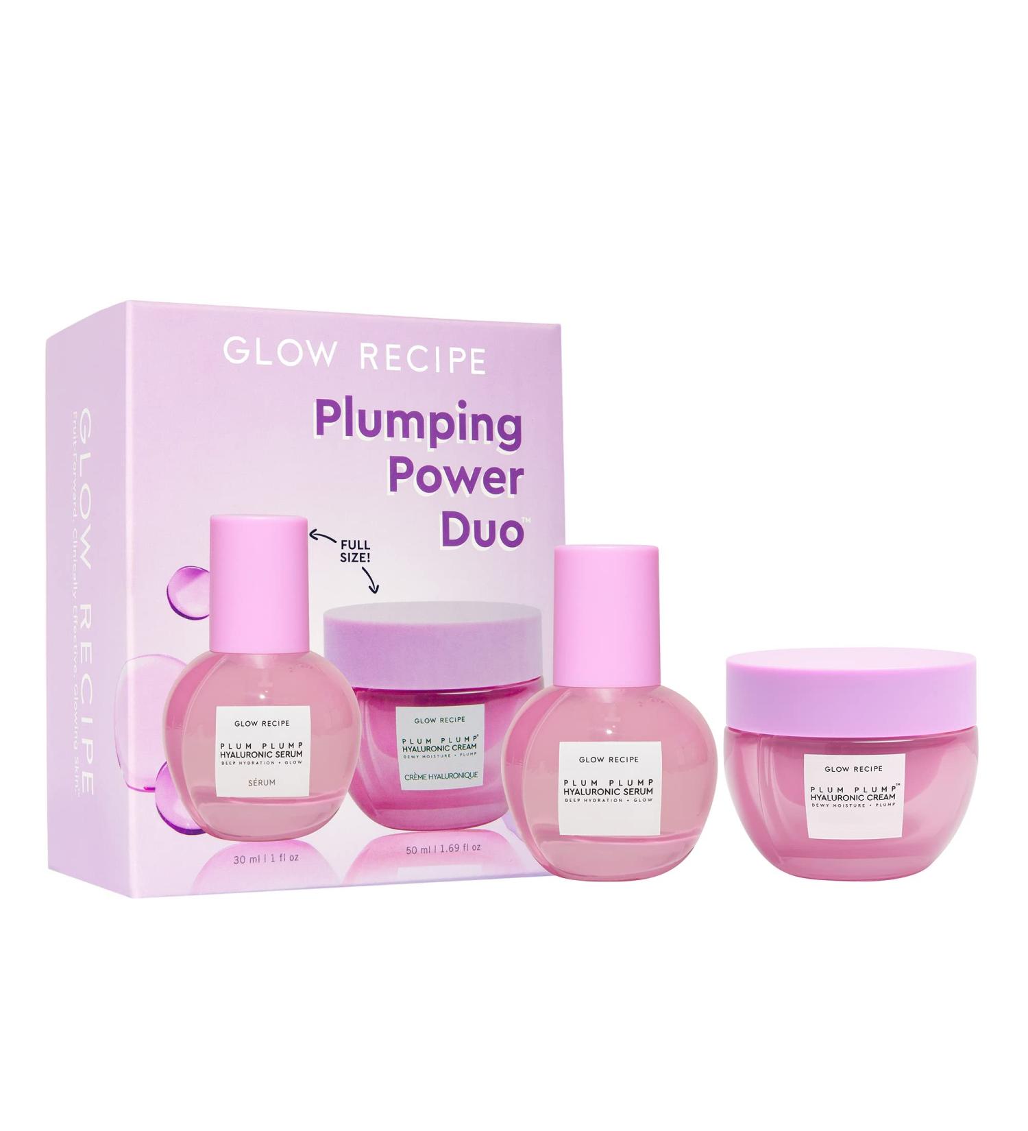 Glow Recipe Hyaluronic Acid Plumping Power Duo - Vegan Anti Aging Serum & Cream Kit for Women - Hyaluronic Moisturizer for Sensitive Skin - 30ml Serum & 50ml Face Cream - Buy Online on GoSupps.com