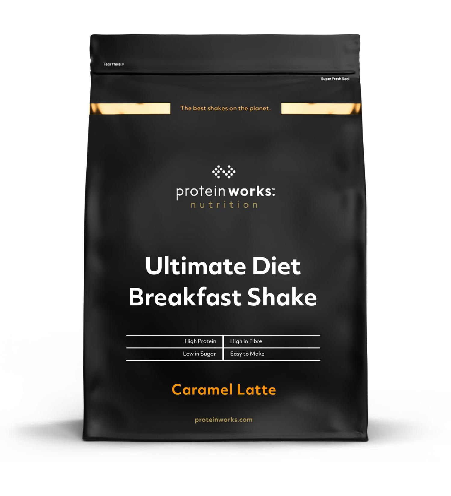 Protein Works Ultimate Diet Breakfast Shake - High Protein 230 Calorie Meal Replacement, Caramel Latte 2kg - Buy Online on GoSupps.com