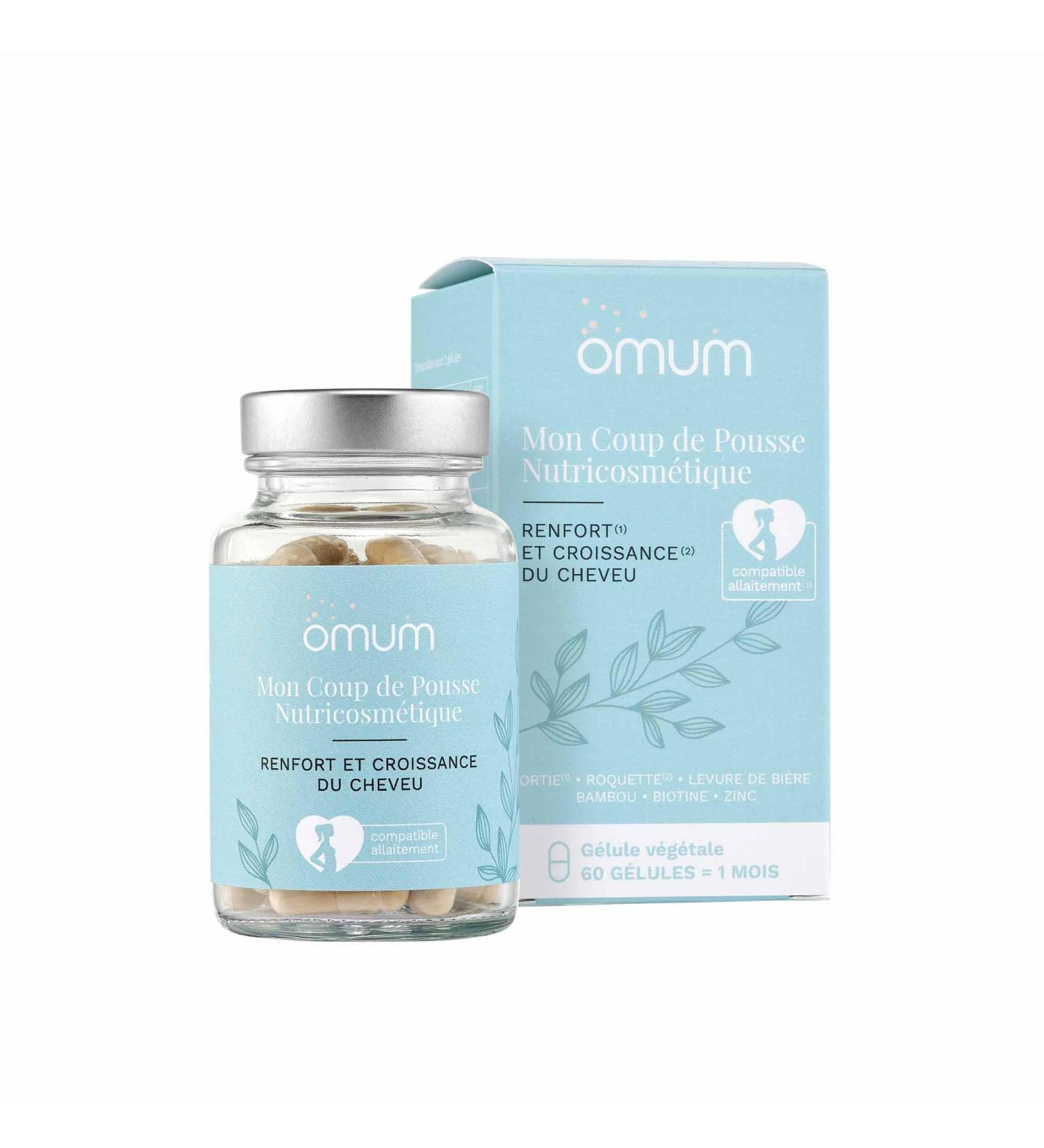 OMUM - Mon Coup de Pousse Hair Growth & Strengthening Supplement - 60 Capsules 1 Month - Nettle Arugula Bamboo Biotin Zinc - Natural Made in France Vegan Breastfeeding Compatible - Buy Online on GoSupps.com
