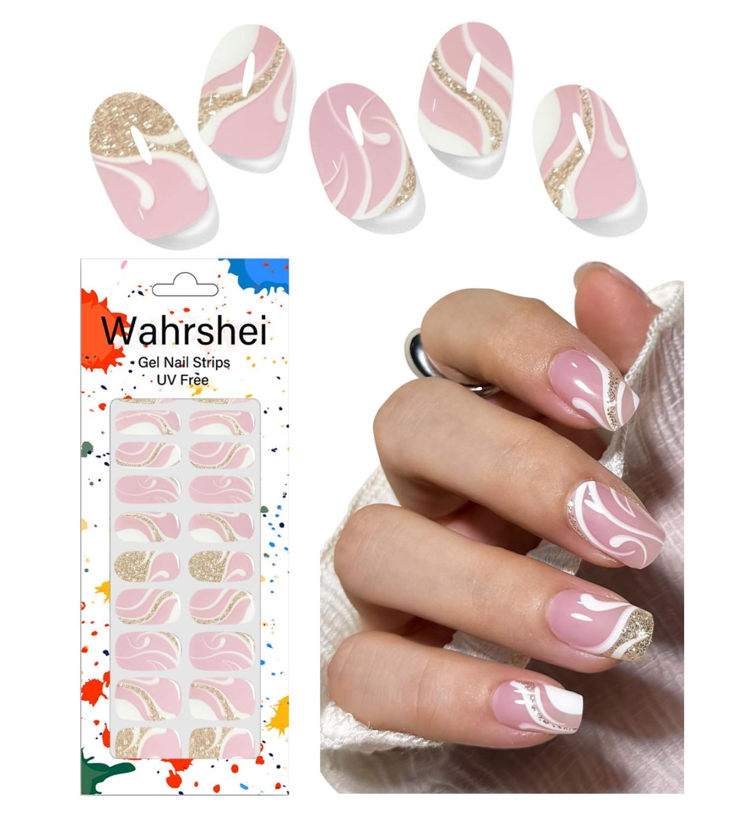  Wahrshei Pack of 22 UV-free gel nail films - Pink - Stickers - UV-free - For DIY at home - Buy Online on GoSupps.com