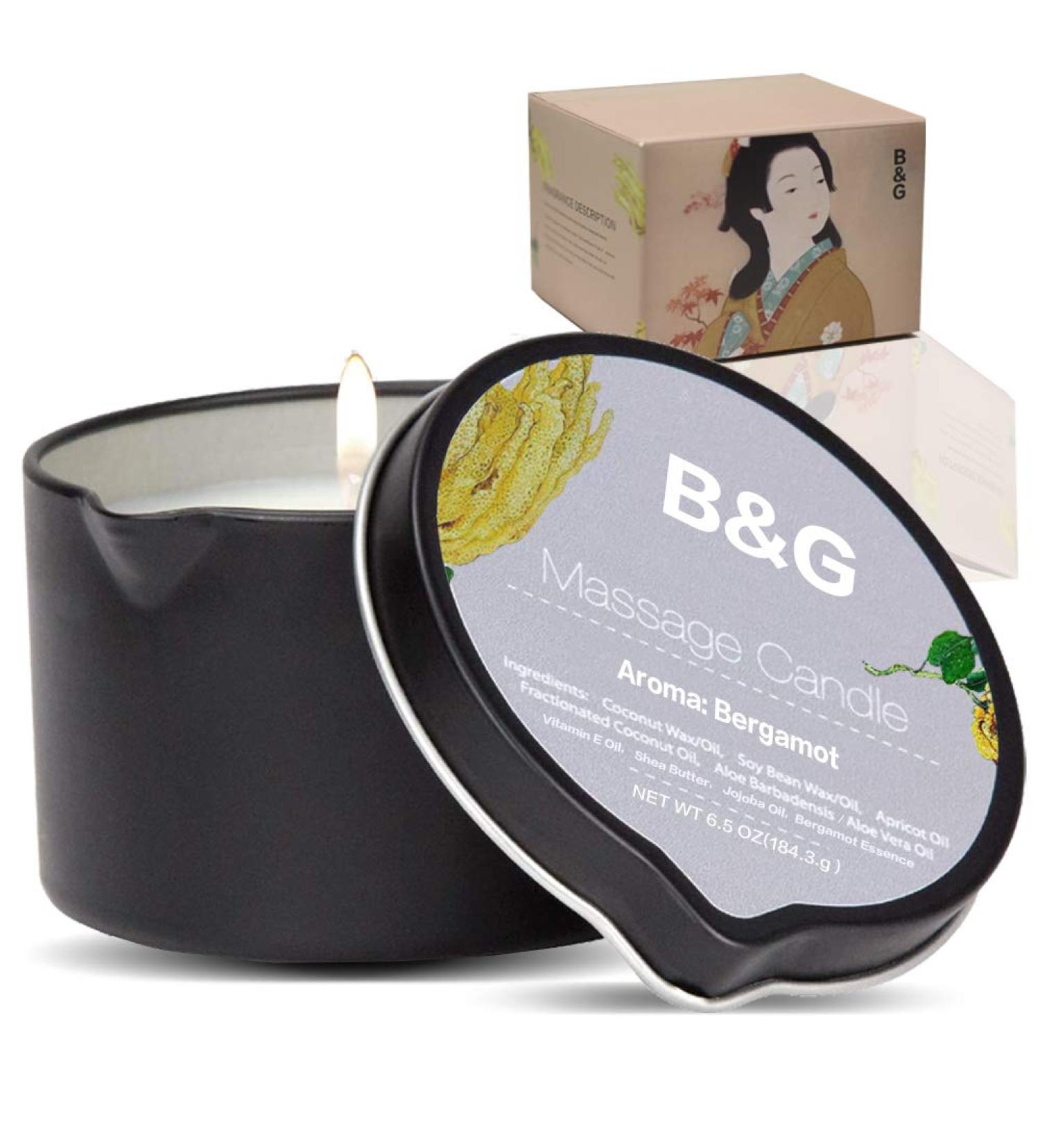 B & G Massage Candle - 6.5oz Aromatherapy Scented Candle | Luxurious Intimacy Relaxation | Bergamot Essential Oil Body Massage Candle - Buy Online on GoSupps.com